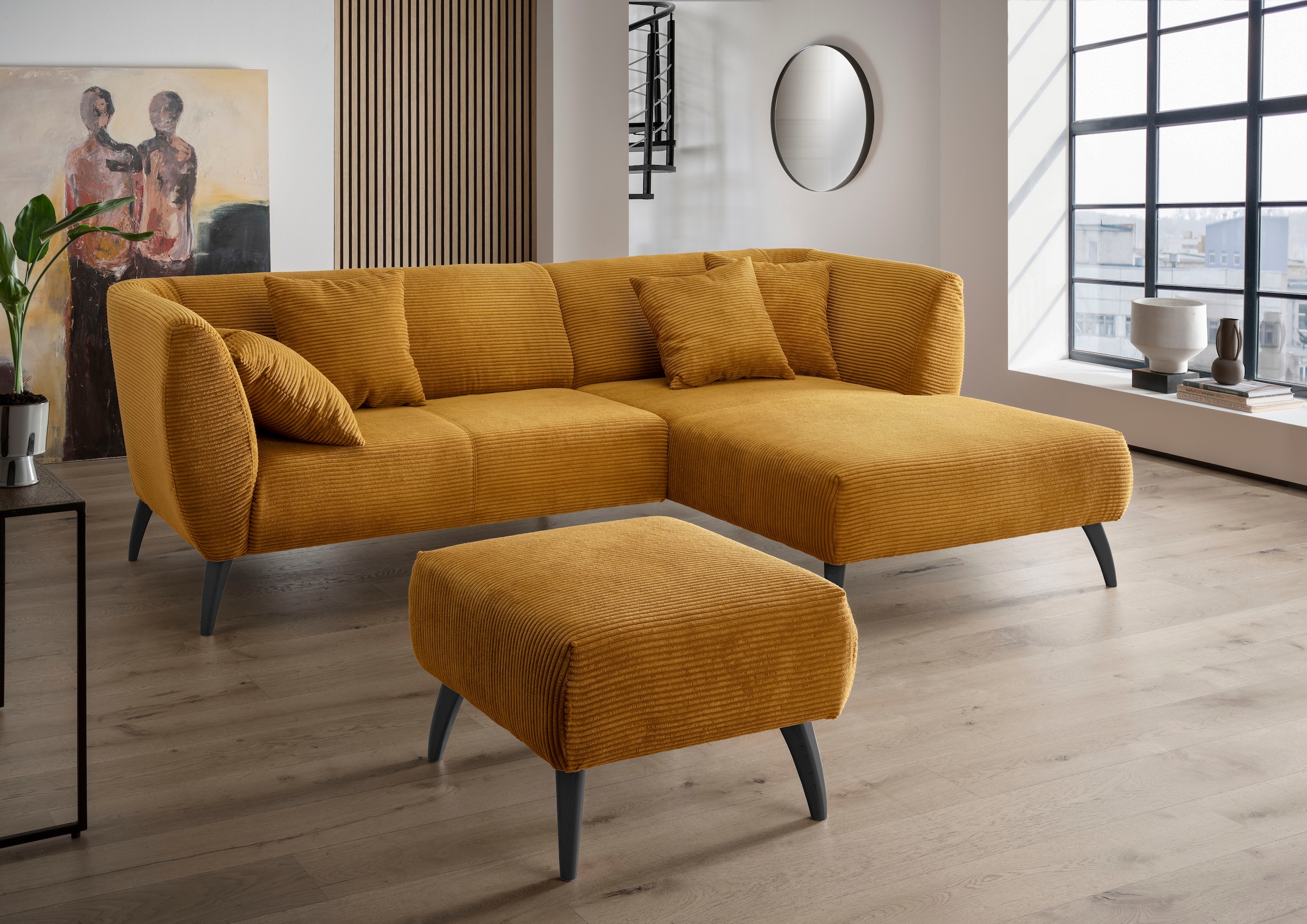 Home affaire Ecksofa "Lazio modern und bequem, schmale Armlehnen, tolle Detailverarbeitung" zwei verschiedene Fußfarben wählbar