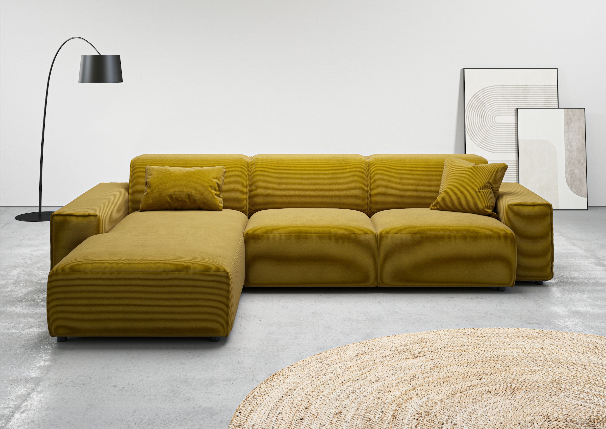 Home affaire Ecksofa "Glimminge auch in Breitcord, Feincord, Bouclé + Easy care-Bezug" L-Form, Breite 294, Zierkissen