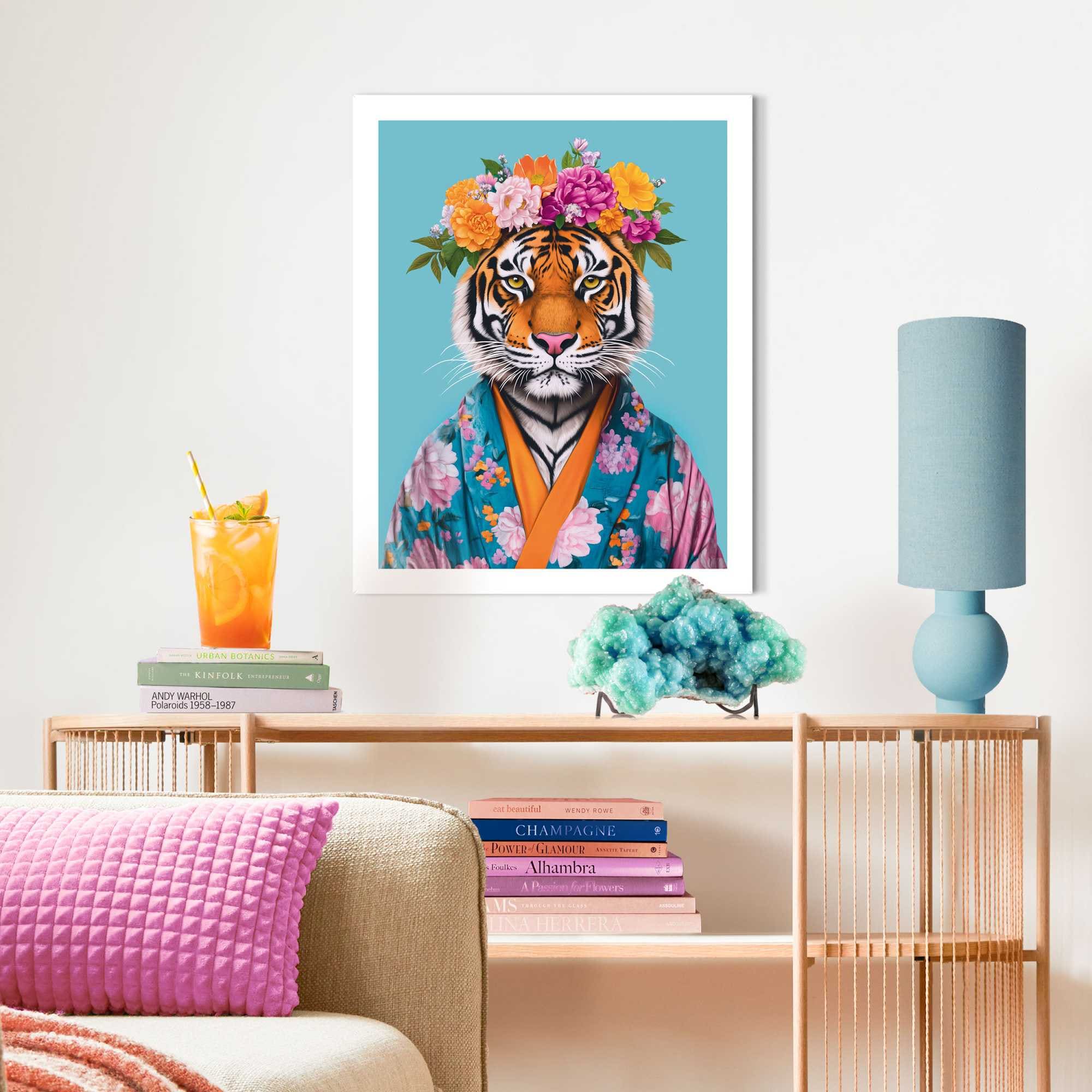 Reinders! Poster »Flower Tiger«, Hobbyraum - Blumen - Kimono - Mehrfarbig - MDF - Tiere - 40x50 cm