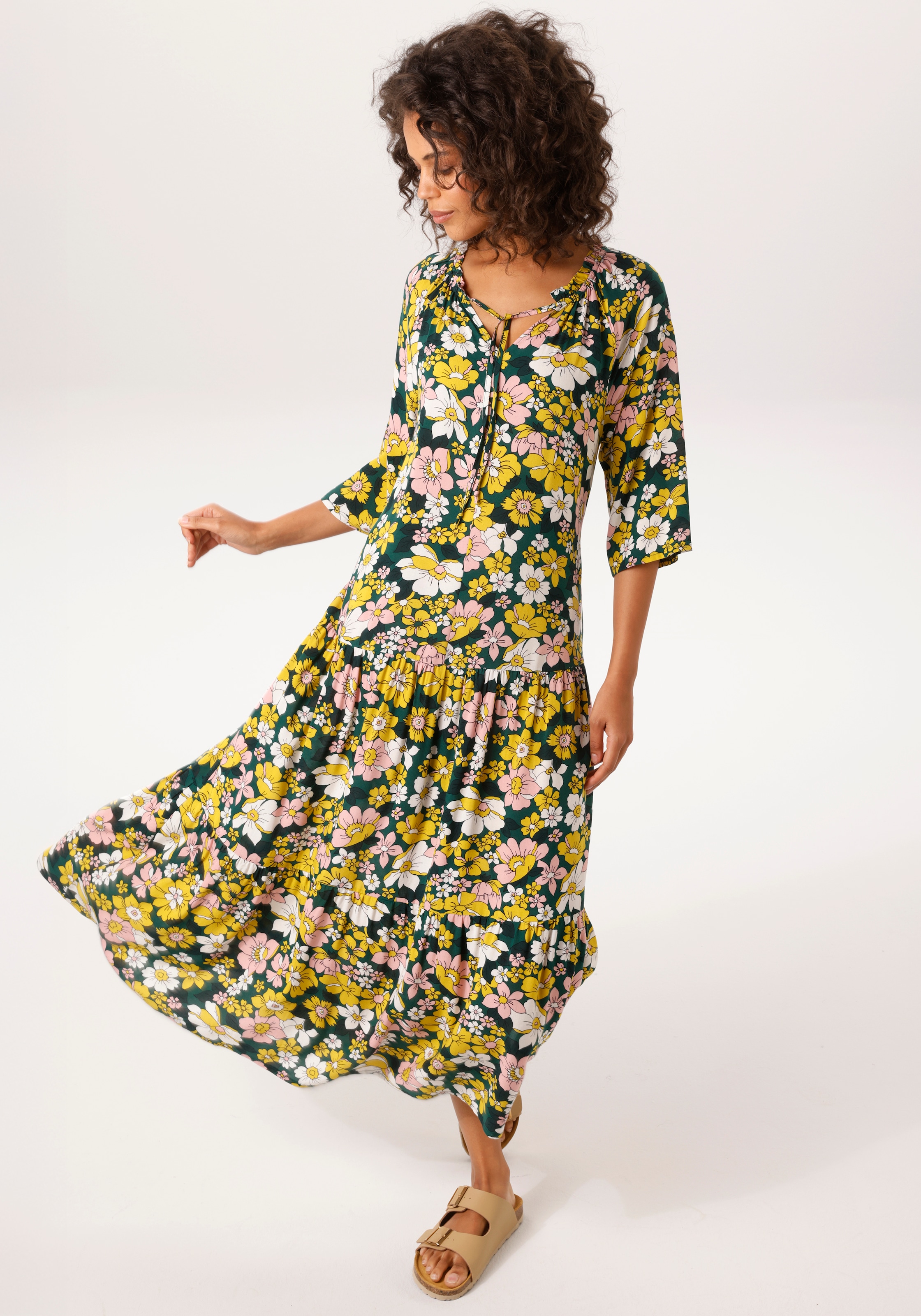 Aniston CASUAL Sommerkleid mit farbenfrohen Blütendruck - jedes Teil ein Unikat - NEUE KOLLEKTION