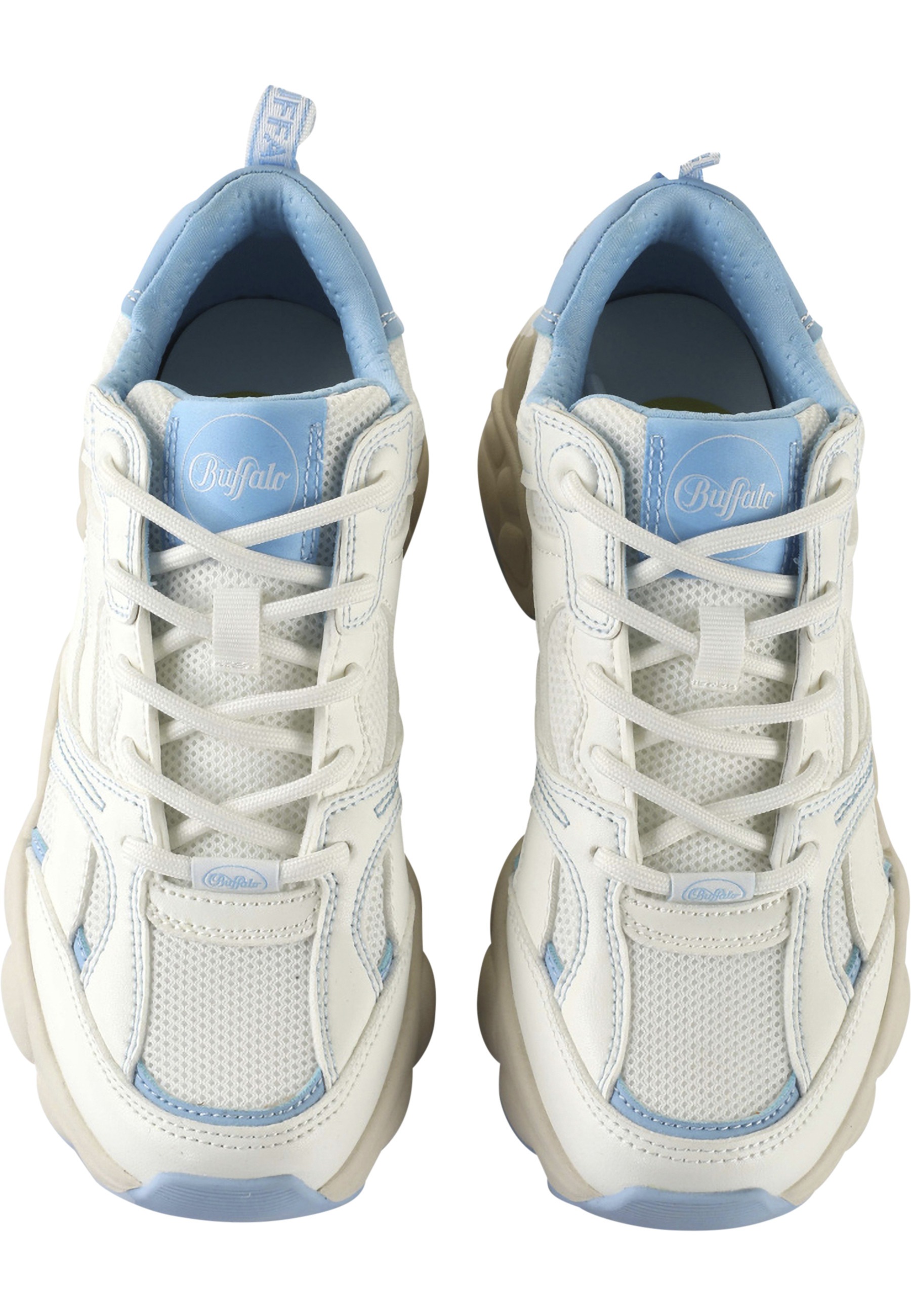BUFFALO Damen Trainingsschuh "Buffalo Damen Buffalo Cld Run RT Vegan Nappa/Mesh", Gr. 38weiß, ltblau, Kunstfaser, unifarben, Schuhe