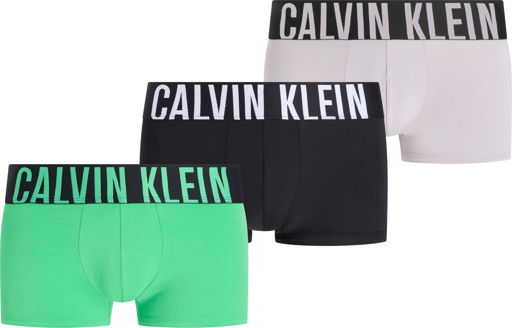 Herren Trunk "LOW RISE TRUNK 3PK", CALVIN KLEIN UNDERWEAR, Gr. XXL, grün, Jersey, Obermaterial: 88% Polyester, 12% Elasthan, kontrastfarbene Details,