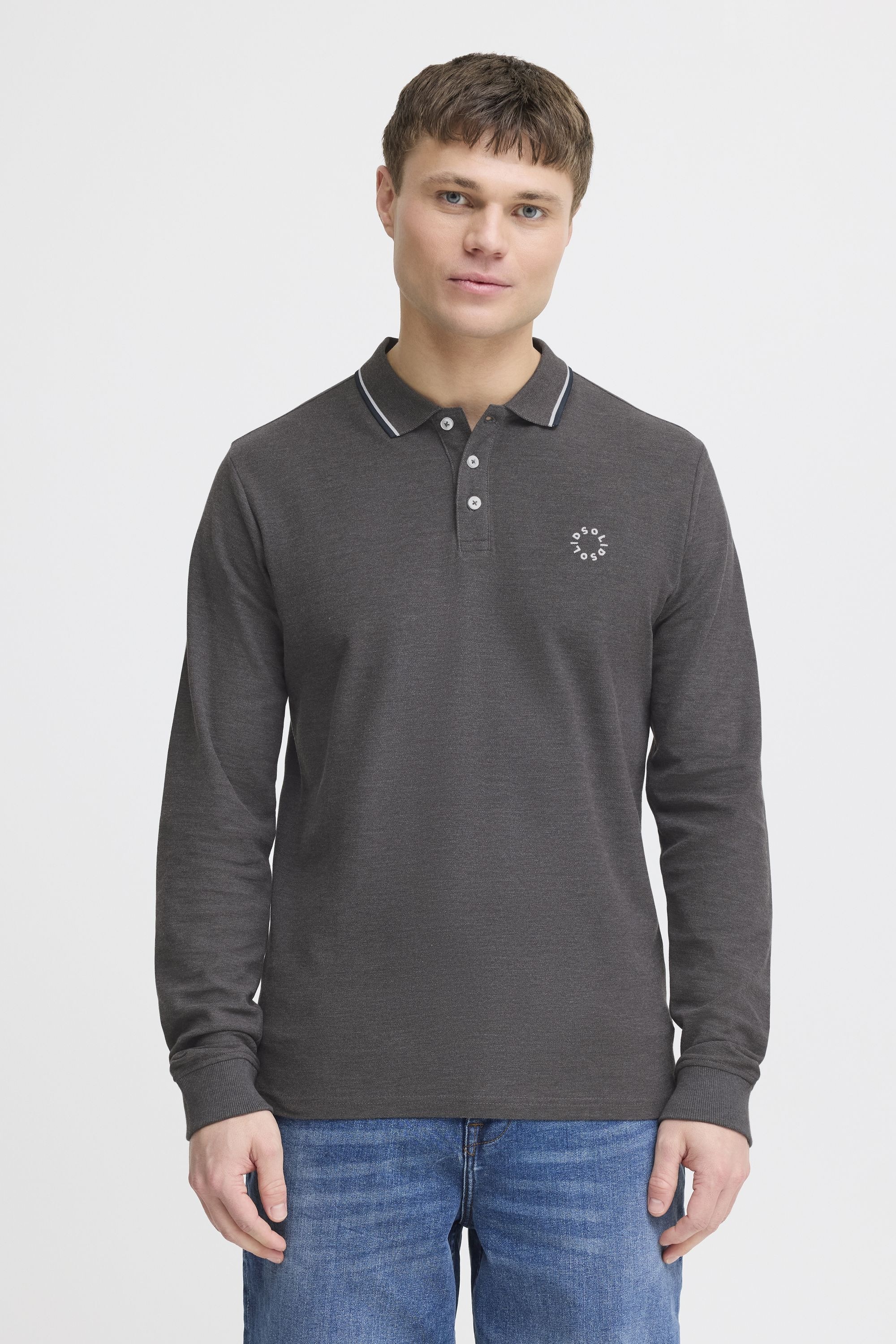 !solid SDHANGOR Long Sleeve Polo Shirt Men Med Grey M L 2