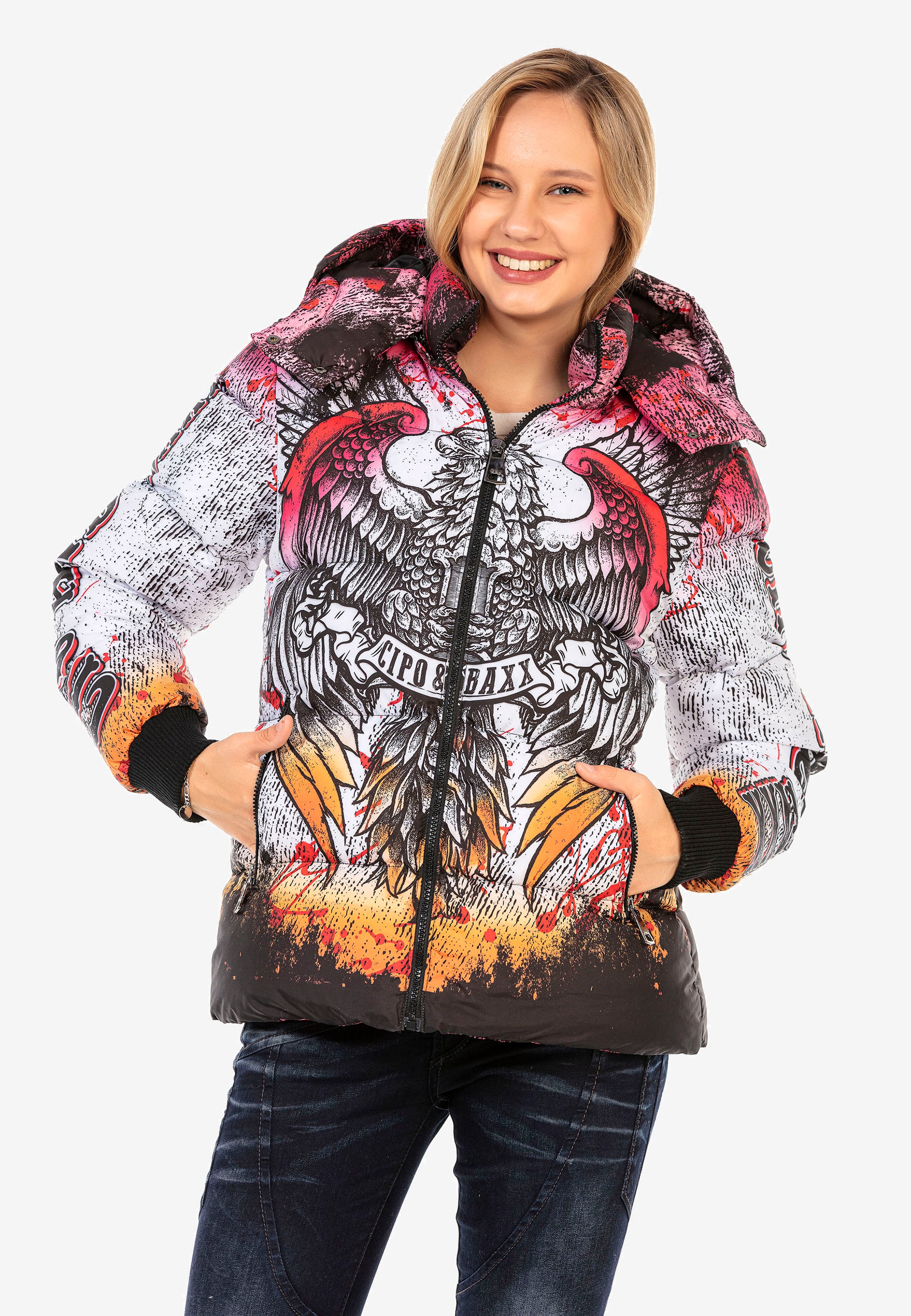 Steppjacke, mit knalligem Allover-Print