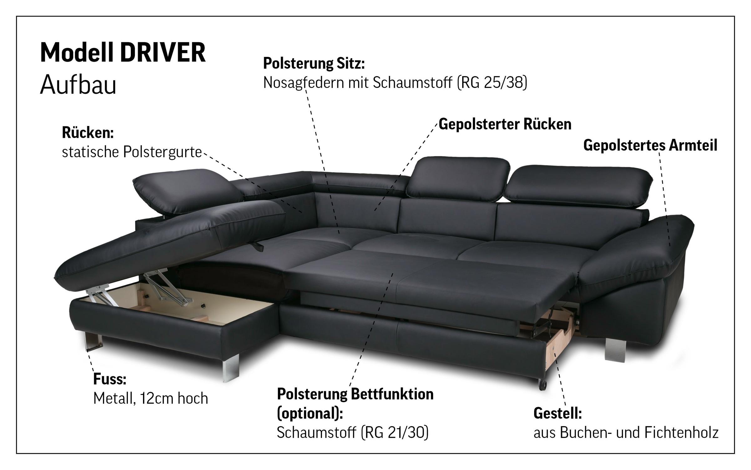 Thumbnail - COTTA Ecksofa "Driver L-Form" mit Kopfteilverstellung, wahlweise mit Bettfunktion & Bettkasten