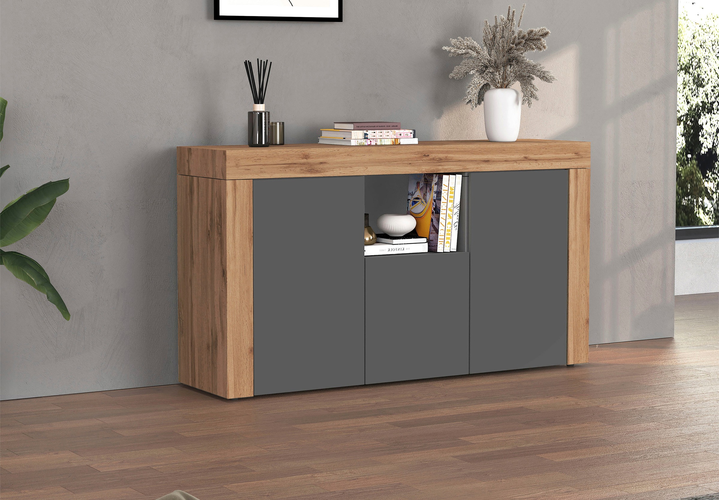 OTTO home Sideboard »CHRONOS Breite 155 cm mit 3 Türen, 1 offenes und 6 geschlossene Fächer« 1 Stk. tlg. Sideboard,Kommode, Schrank, Grifflos mit Push to Open, Made in Italy