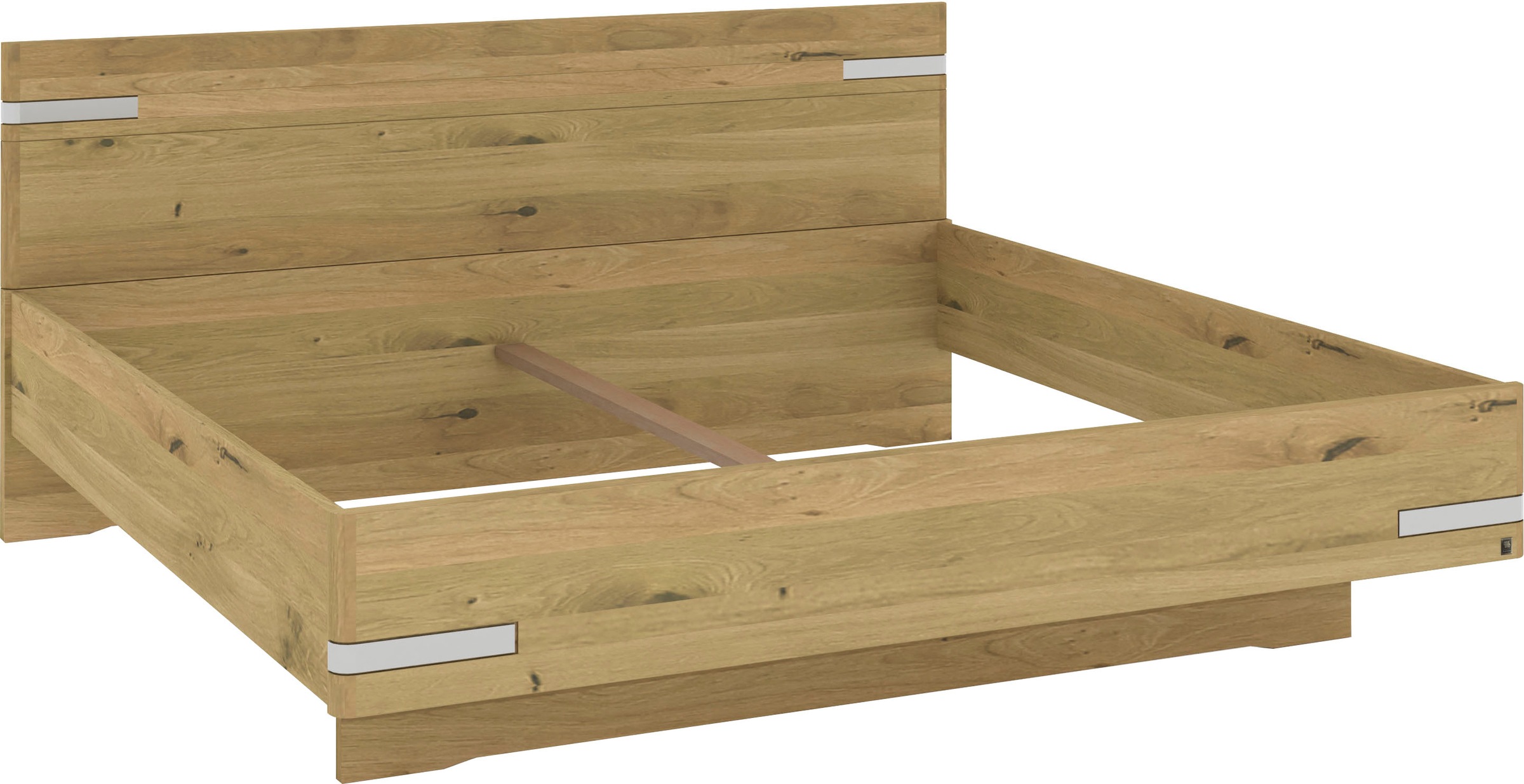 Musterring Holzbett »Savona, Bettgestell, Bettrahmen, teilmassiv Bianco-Eiche«, (Belastbarkeit 220 Kg, 4-fache Liegehöhenverstellung, MADE IN GERMANY), Kopfteil in Bianco-Eiche massiv, Details in Chrom, verschiedene Größen