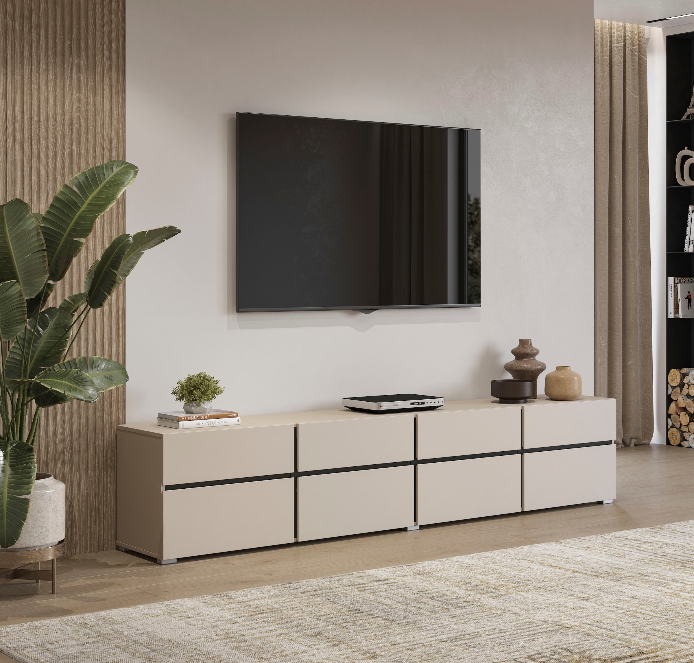 OTTO home Lowboard »Cross,Breite 225 cm, moderne grifflose TV-Kommode« TV-Schrank mit viel Stauraum, TV-Board