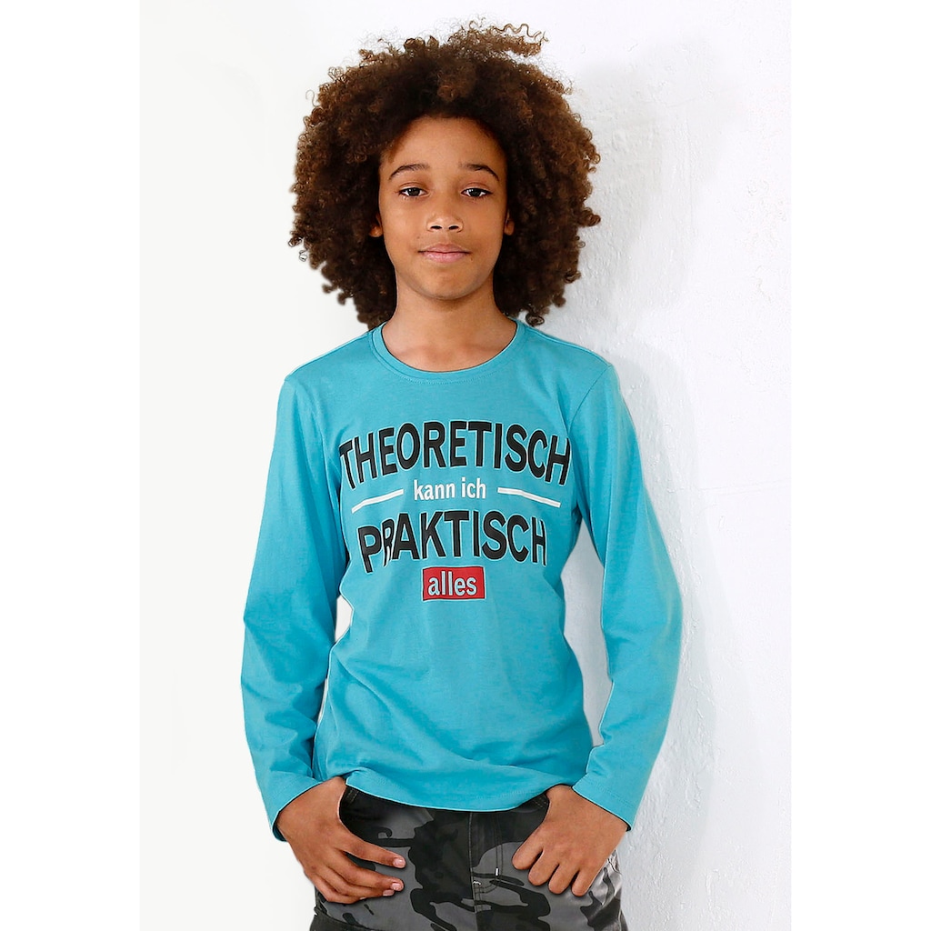 KIDSWORLD Langarmshirt »THEORETISCH KANN ICH PRAKTISCH ALLES«, Spruch