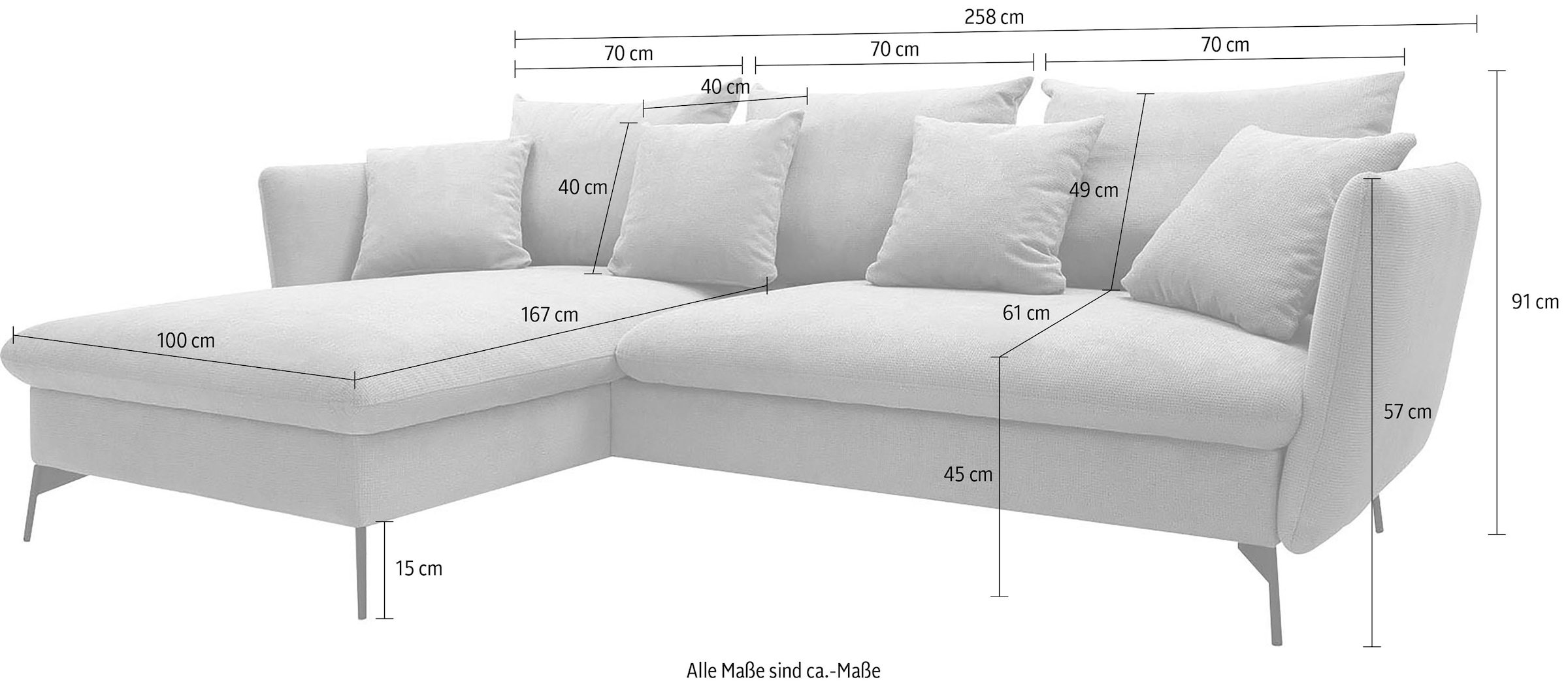 OTTO home Ecksofa »LIVORNO,258 cm, L-Form,« Schlaffunktion u. Bettkasten (139/224cm), Samt, Struktur, Webstoff