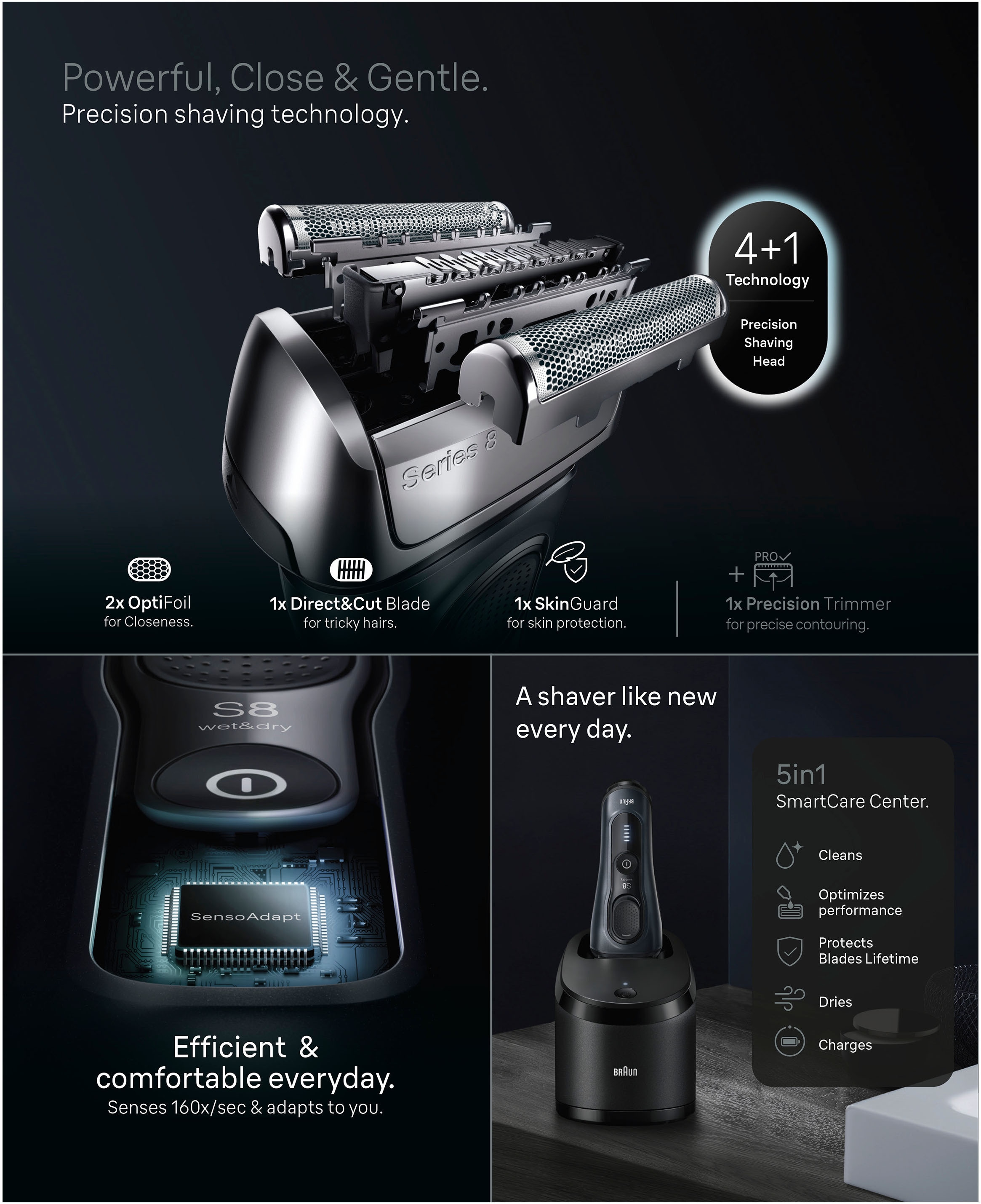 Braun Elektrorasierer »Series 8 8663cc«, Smart Care Center, integrierter Präzisionstrimmer, SensoAdapt für jede Bartdichte, mit 5in1 SmartCare Center