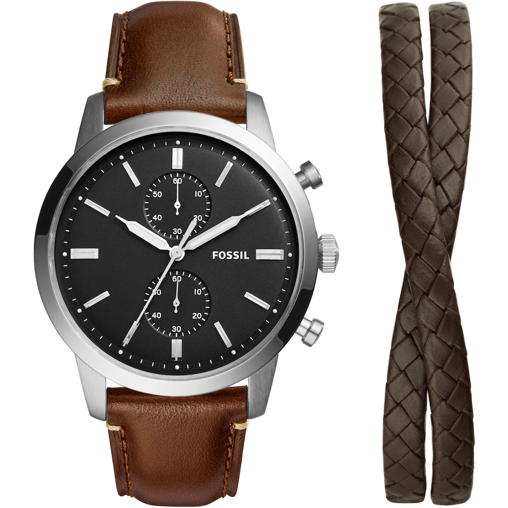 Fossil Chronograph »TOWNSMAN, FS5967SET«, (Set, 2 tlg., mit Schmuckarmband)