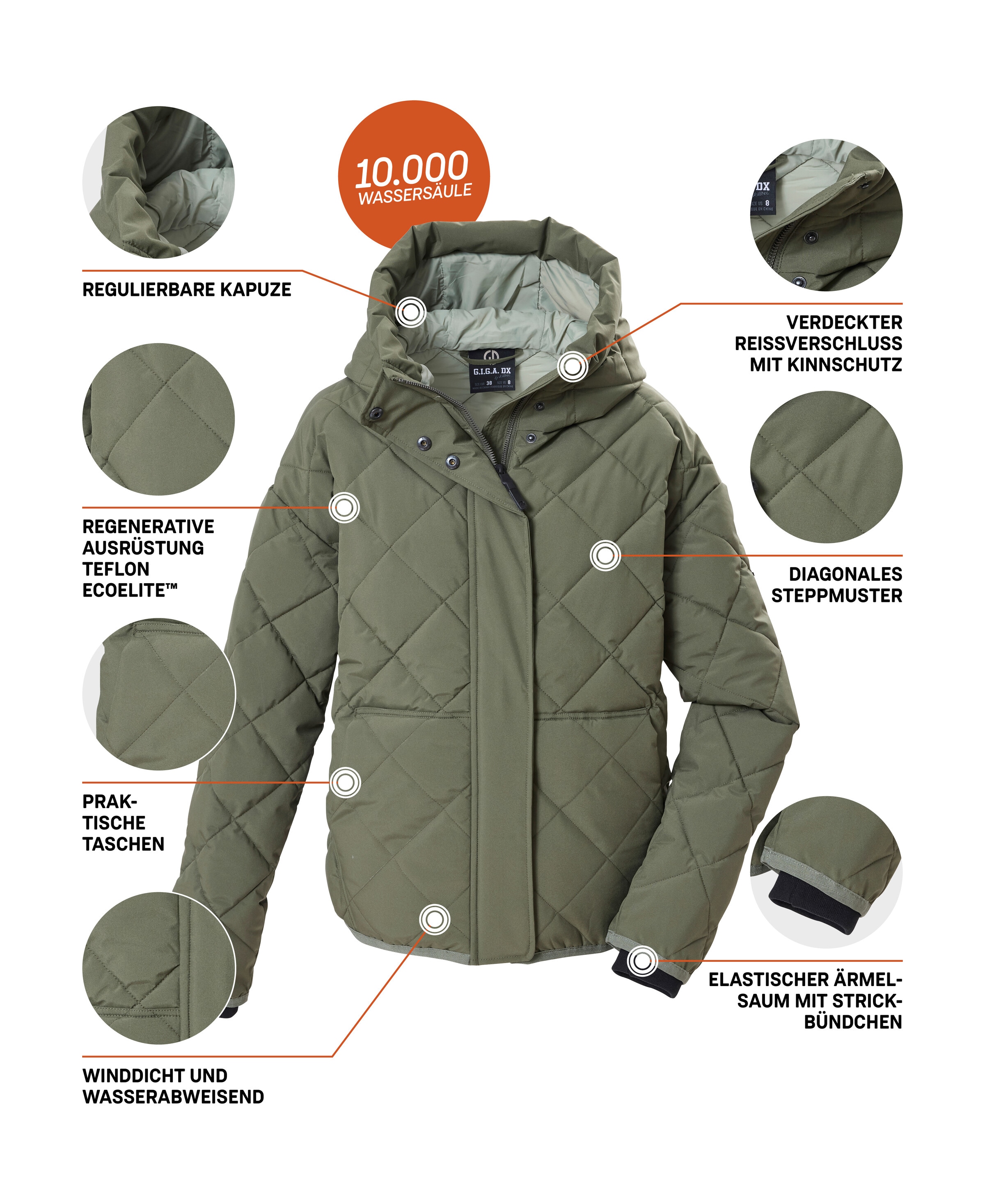 G.I.G.A. DX by killtec Steppjacke »GW 27 WMN QLTD JCKT« Wasserabweisende Damen Steppjacke mit regulierbarer Kapuze