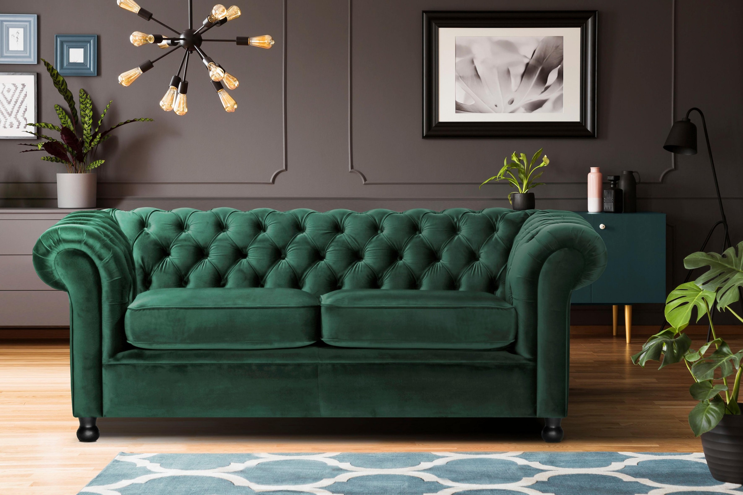 Home affaire Chesterfield-Sofa "Chesterfield Home 3-Sitzer B/T/H: 192/87/75 cn", mit edler Knopfheftung und typischen Ar