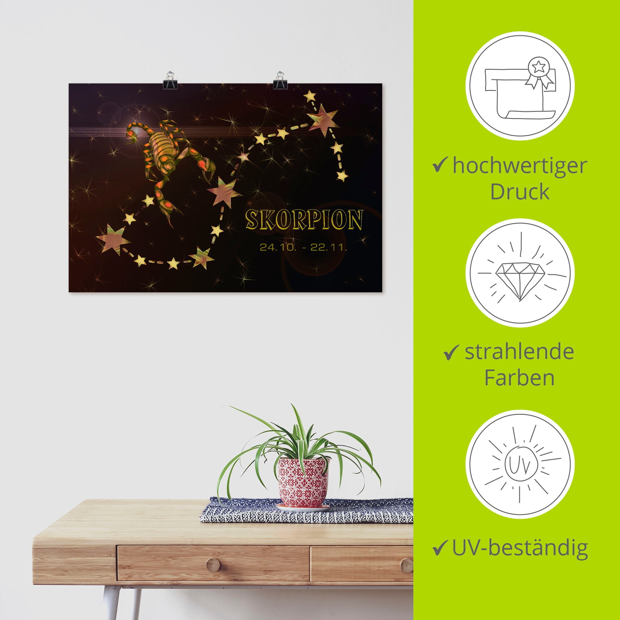Artland Wandbild »Sternzeichen - Skorpion«, Bilder von Sternzeichen, (1 St.), als Leinwandbild, Poster in verschied. Größen