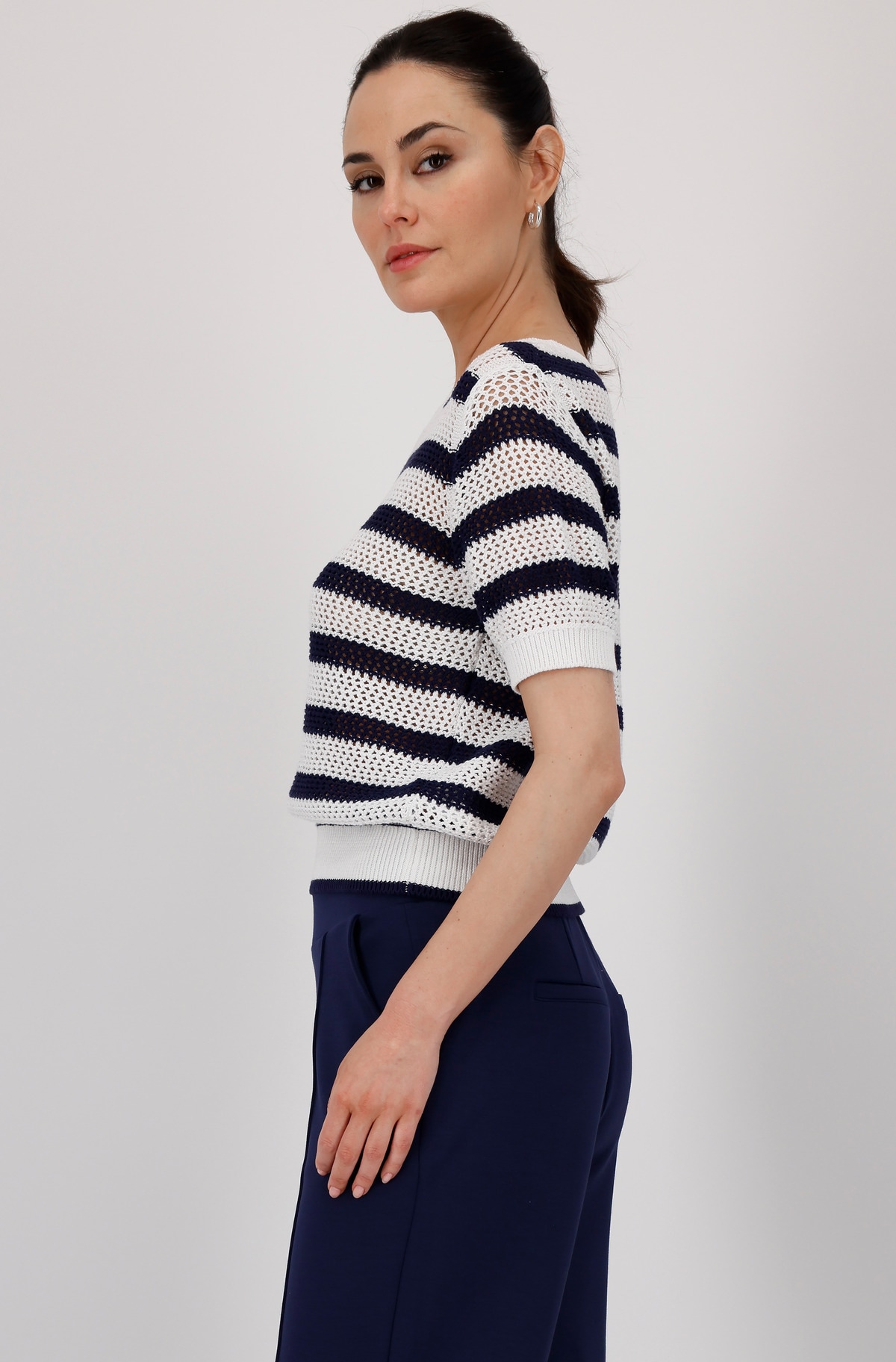 Monari Strickpullover »Pullover Ajour Ringel«, Mit Rundhalsausschnitt