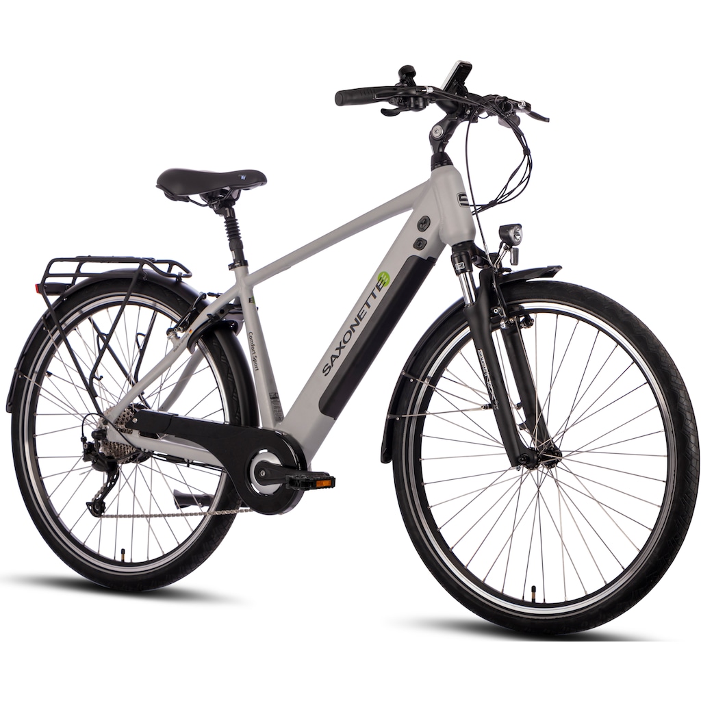 SAXONETTE E-Bike »Comfort Sport«, 9 Gang, Shimano, Alivio, Heckmotor 250 W, Trekking E-Bike Trapez Rahmen, integriertes Rahmenschloss