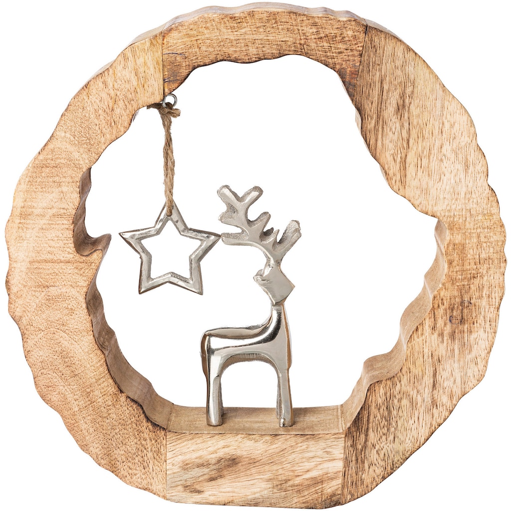 Creativ deco Weihnachtsfigur »Holzstamm mit Hirsch und Stern«, Höhe ca. 28 cm