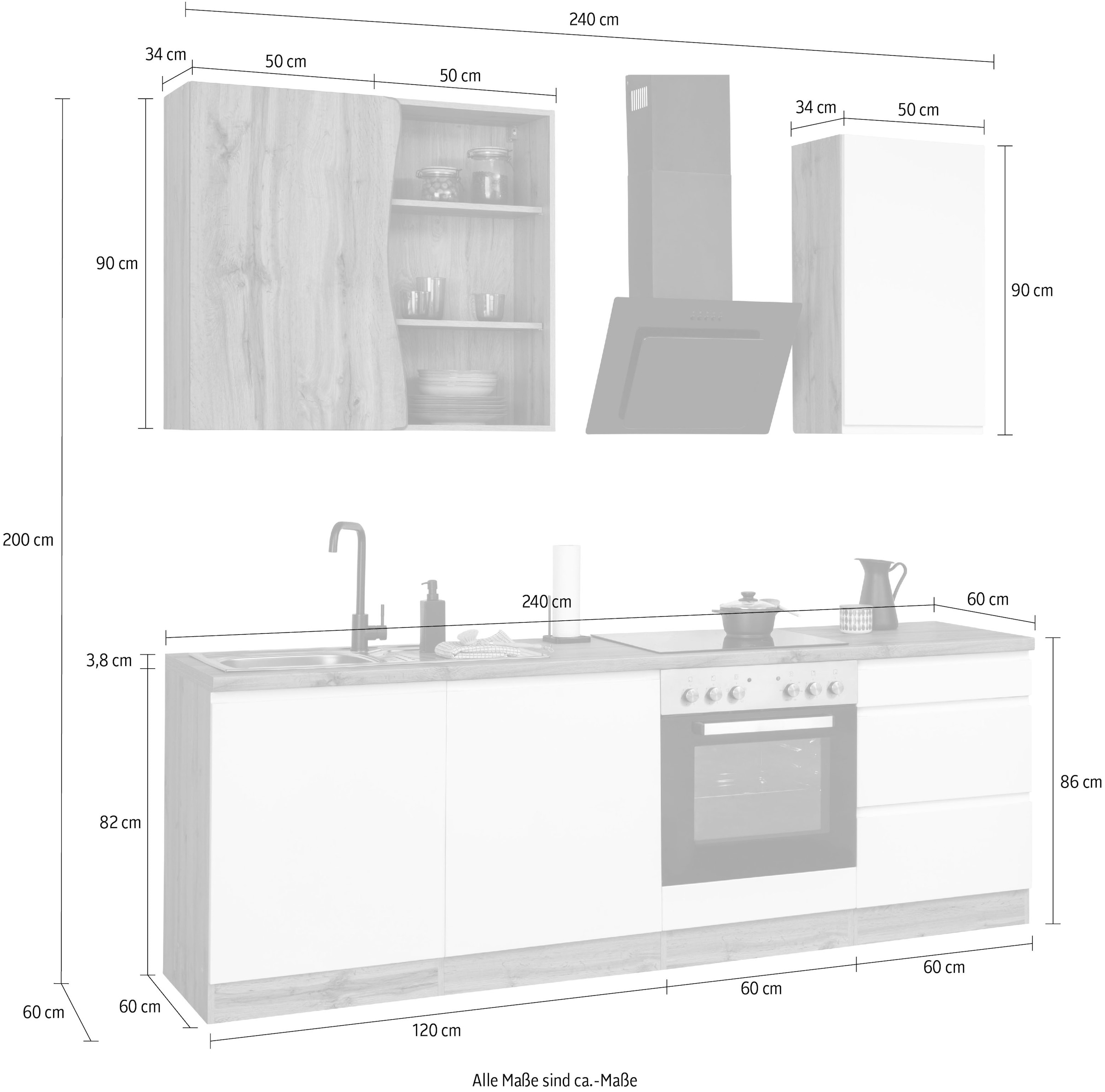 HELD MÖBEL Küche hochwertige mit breit, | »Bruneck«, oder 240cm MDF-Fronten ohne E-Geräte, wahlweise kaufen BAUR