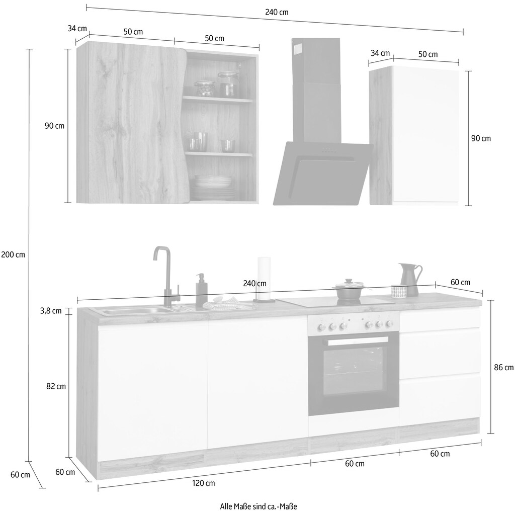 HELD MÖBEL Küche »Bruneck«, 240cm breit, wahlweise mit oder ohne E-Geräte, hochwertige MDF-Fronten