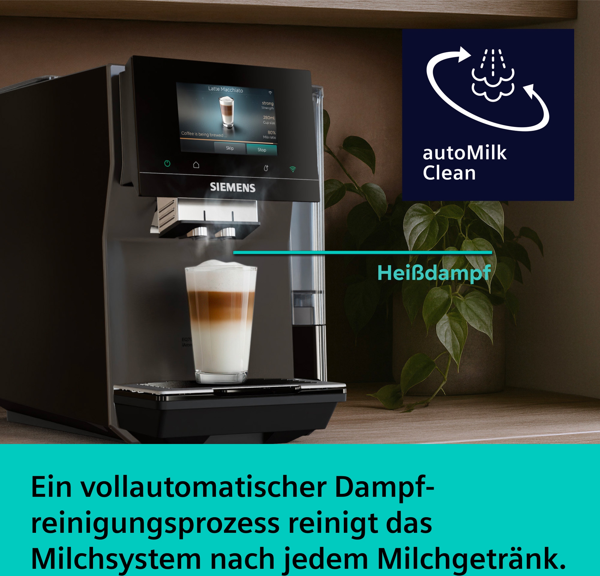 SIEMENS Kaffeevollautomat »TP725E01« farbiges Full-Touch-Display, Doppeltassenfunktion, sehr leise, grau