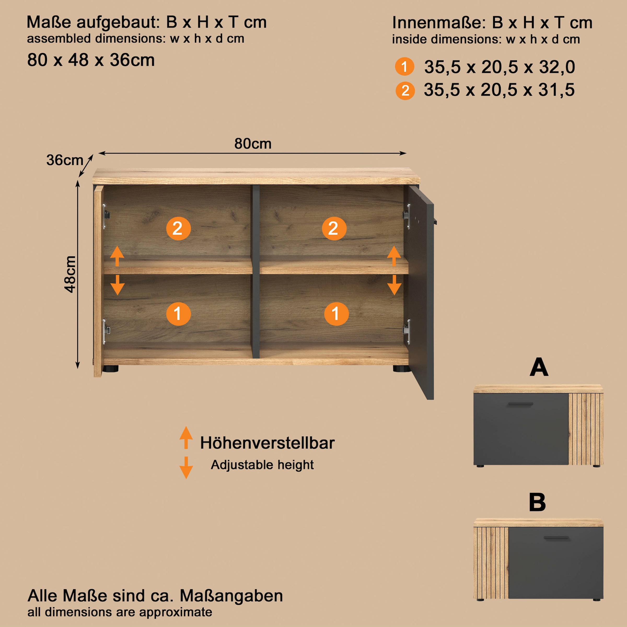 Home affaire Sitzbank »Estepona« 1 Stk. tlg. Schuhbank mit 2 Türen & 2 Einlegeböden – (B/T/H) 80/36/48 cm
