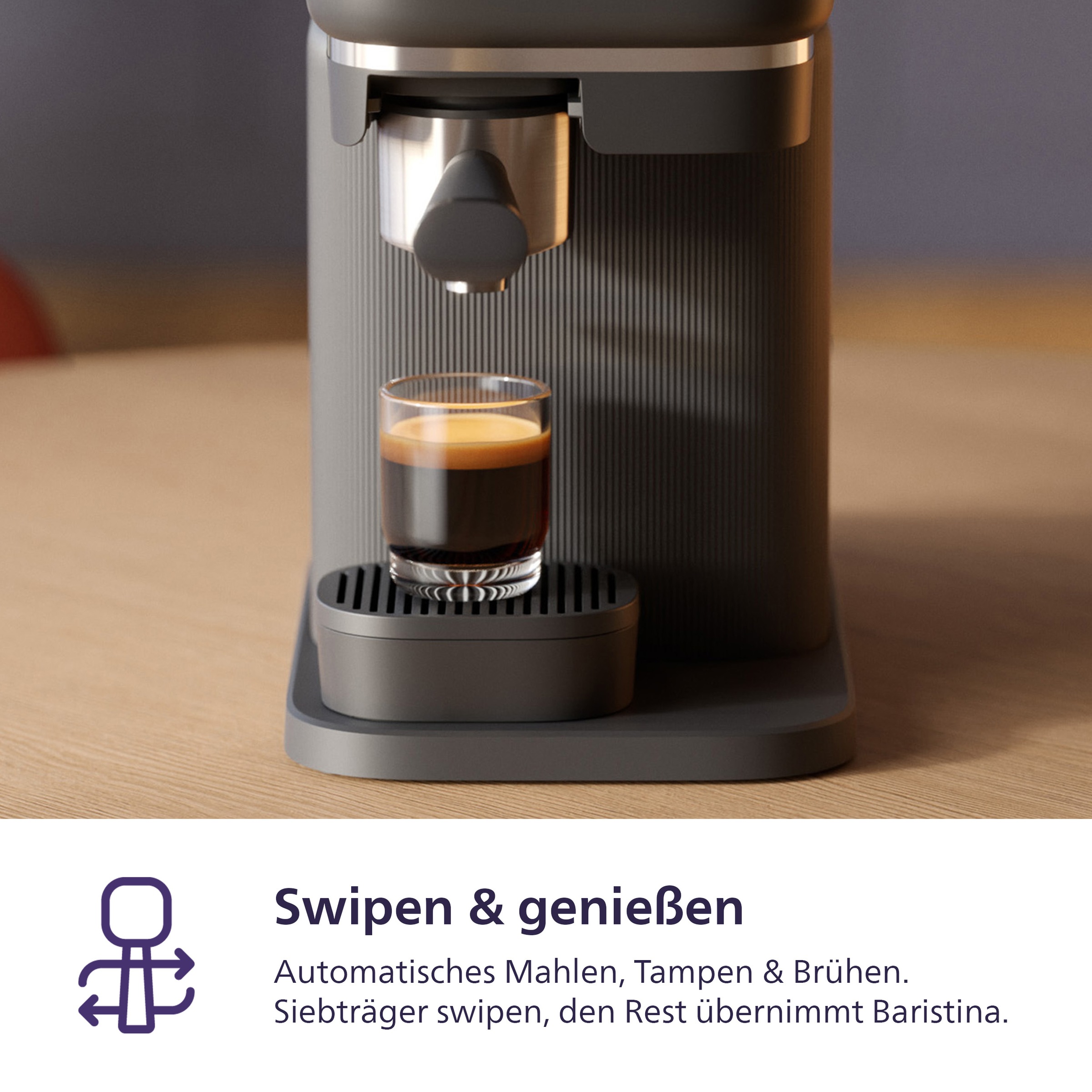 PHILIPS baristina Espressomaschine »mit Bean swap BAR320/60 mit Mahlwerk für ganze Bohnen«, Doppelter Bohnenbehälter, 16 bar Pumpendruck, Schwarzgrau