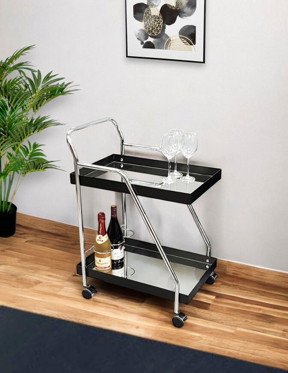 HAKU Servierwagen "Dinett, Kaffeetisch, Küchenwagen, Serviertisch, Teewagen, Trolley" 1 Stk. tlg. rechteckig - aus Metall Silber B/T/H 62/46/84 cm