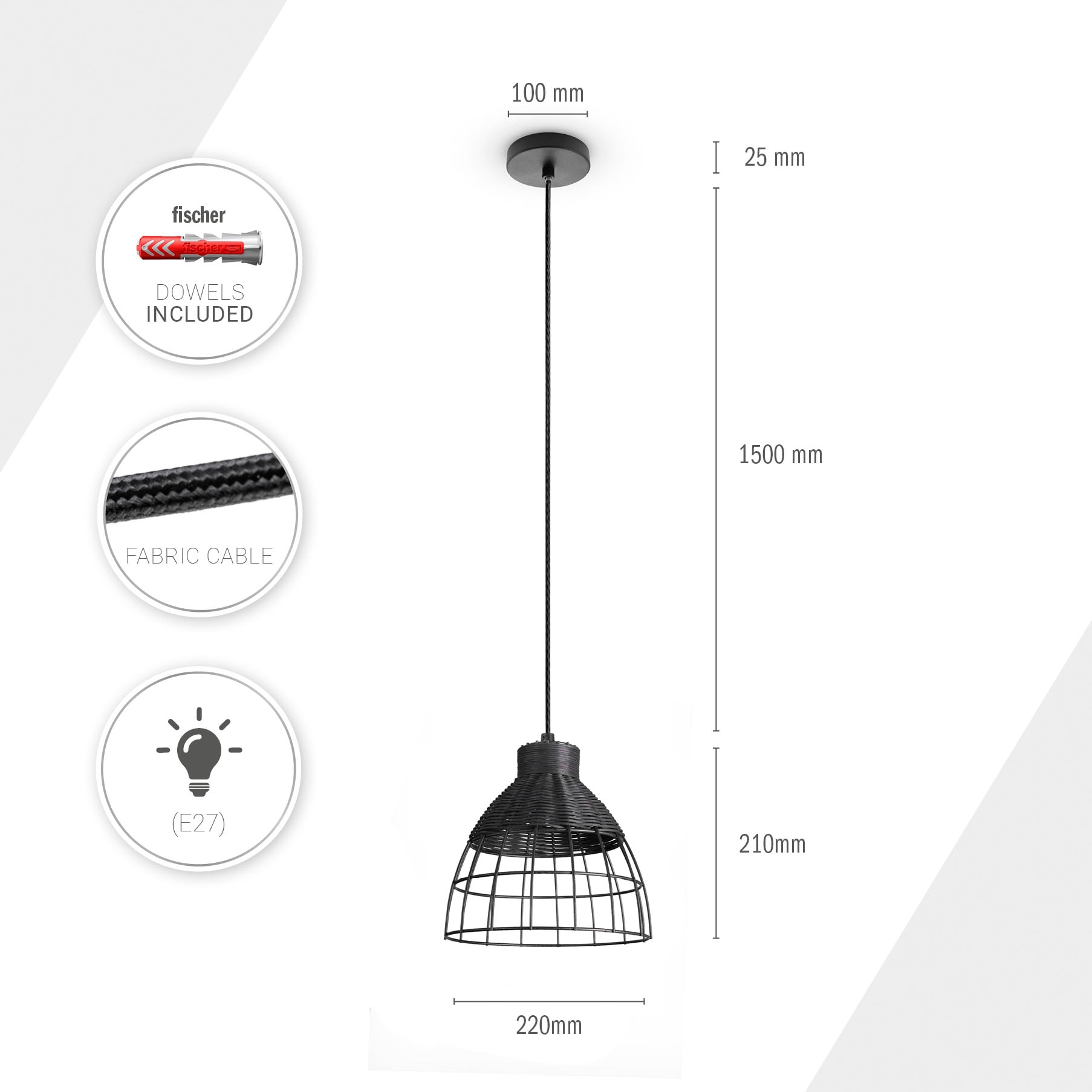 BAUR Pendelleuchte Korb Vintage Paco | Rattan »PUCU«, Boho Hängeleuchte Esszimmerlampe Home Lampe LED E27