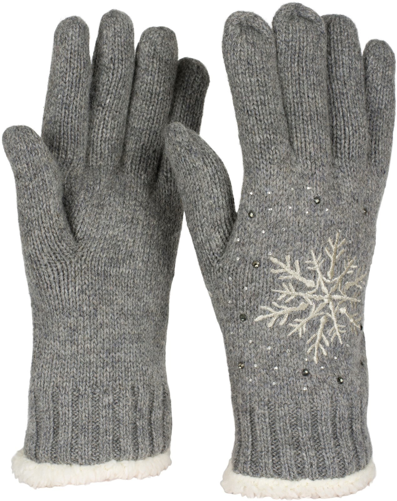 styleBREAKER Strickhandschuhe "Strickhandschuhe mit Schneeflocke, Strass und Fleece" 1 Stk.