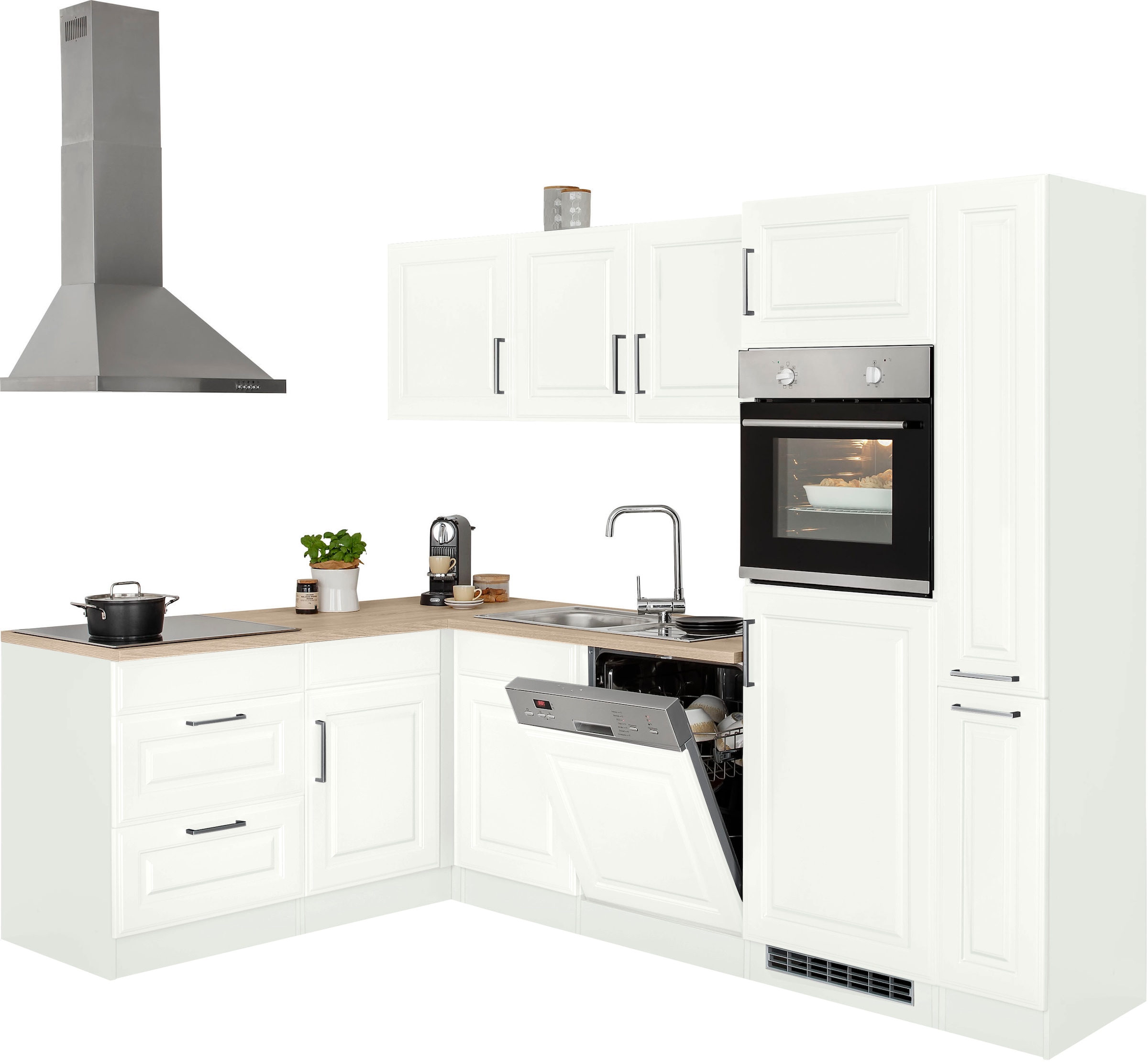 HELD MÖBEL Winkelküche »Stockholm«, Stellbreite 260/170 cm, mit E-Geräten, MDF Frontenl