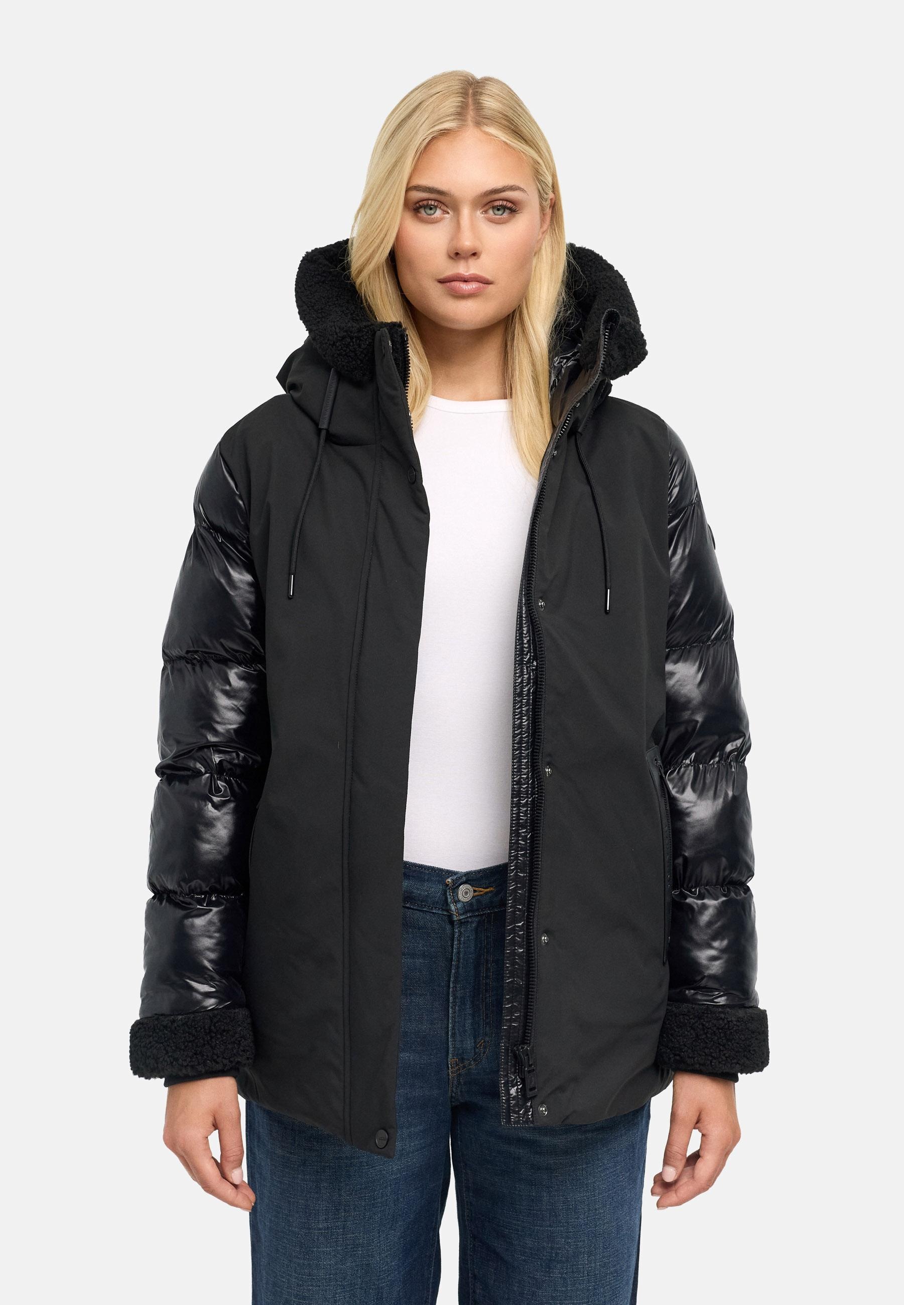Navahoo Winterjacke »Herzschmelz 14« mit Kapuze Warme Damen Jacke mit Teddy-Kunstfell Details