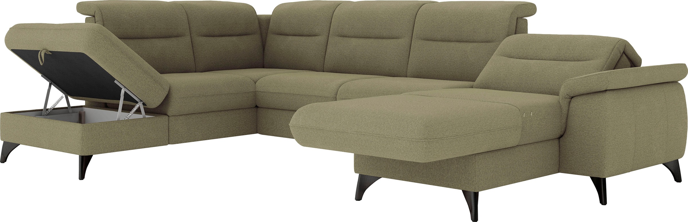 Wohnlandschaft SIT & MORE "Astoria U-Form", grün, B:329cm H:91cm T:225cm, 100% Polyester, Sofas, Wohnlandschaft, wahlweise mit motorischer Relaxfunktion 9