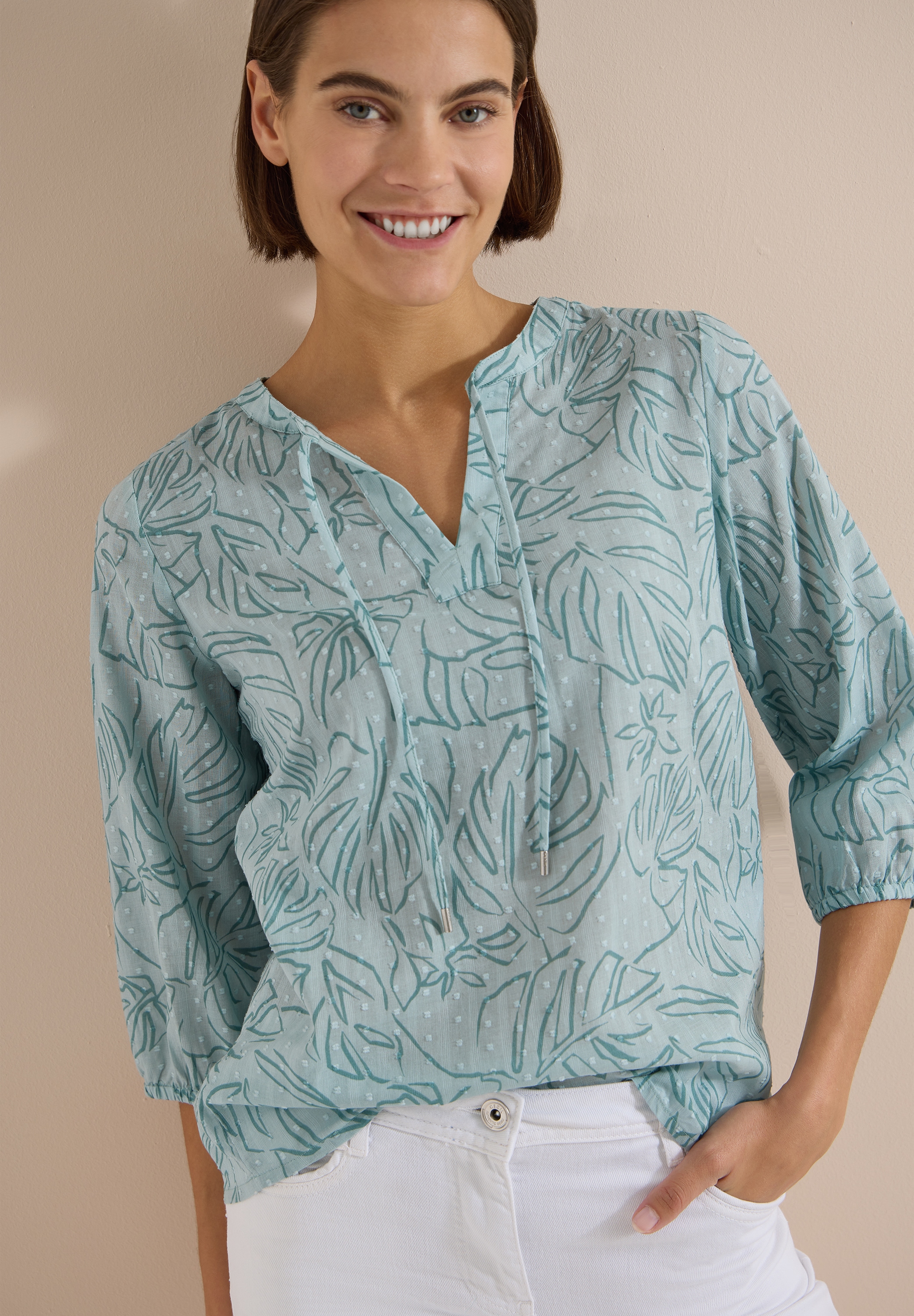 Cecil Druckbluse 3/4-Arm Sommerbluse-Tunika mit Blätterprint