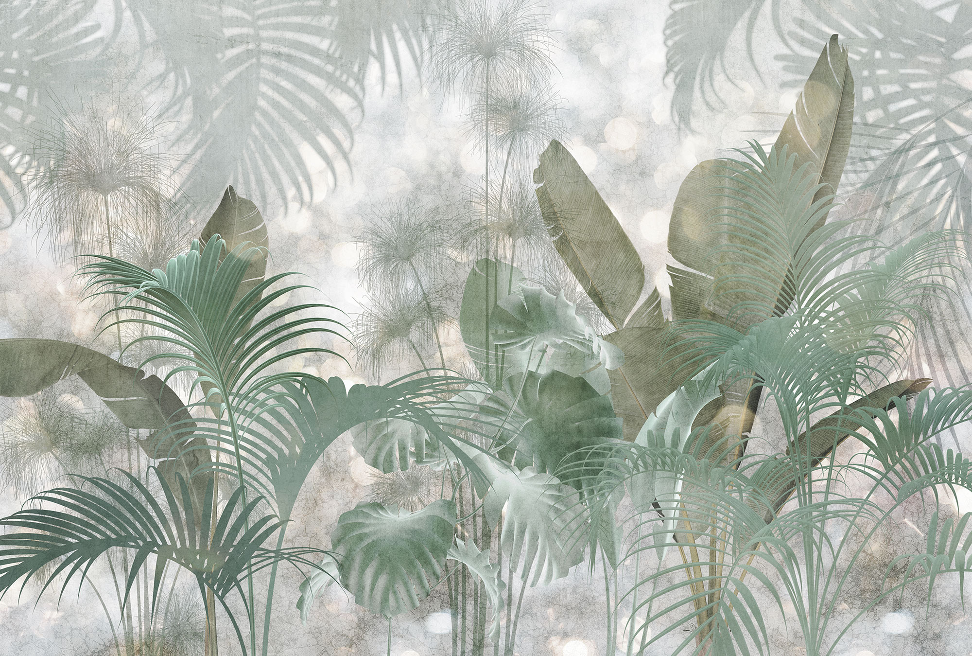 Komar Vliestapete "Vlies - Paillettes Tropicales - Größe 368 x 248 cm" bedruckt glatt Wohnzimmer, Schlafzimmer