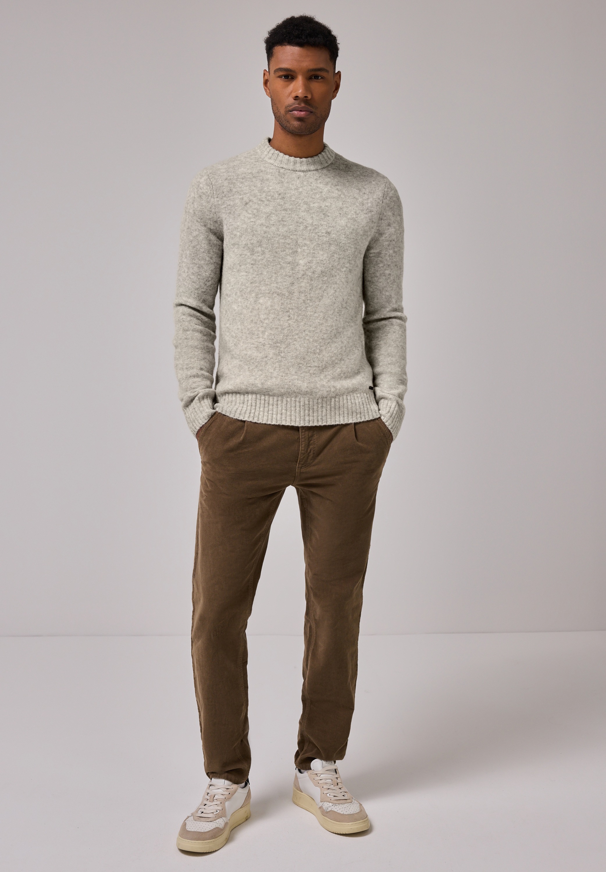 STREET ONE MEN Rundhalspullover, aus elastischem Materialmix