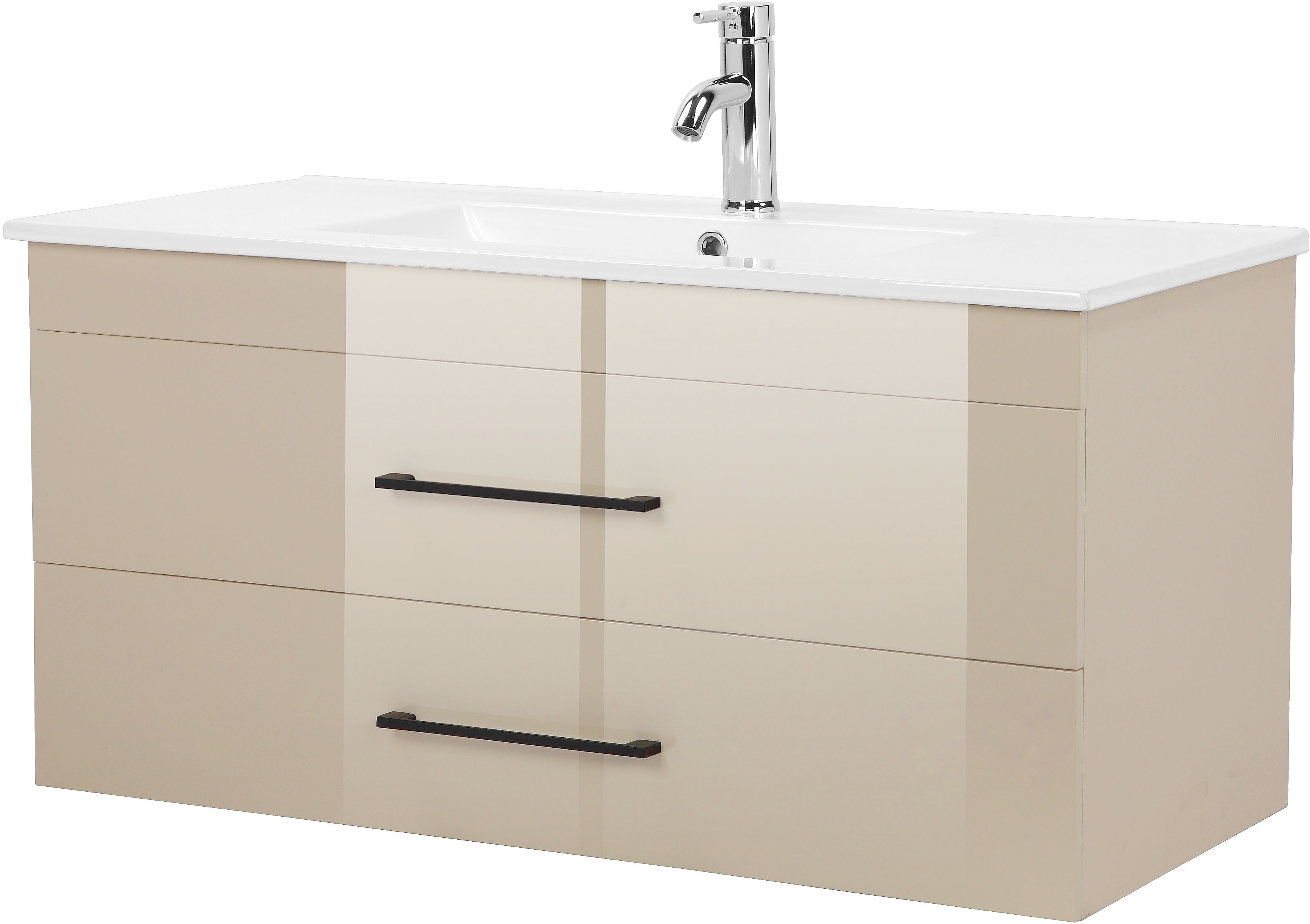 welltime Waschtisch "Florenz" Komplett-Set, Waschplatz mit 2 Auszügen und Softclose Breite 100cm