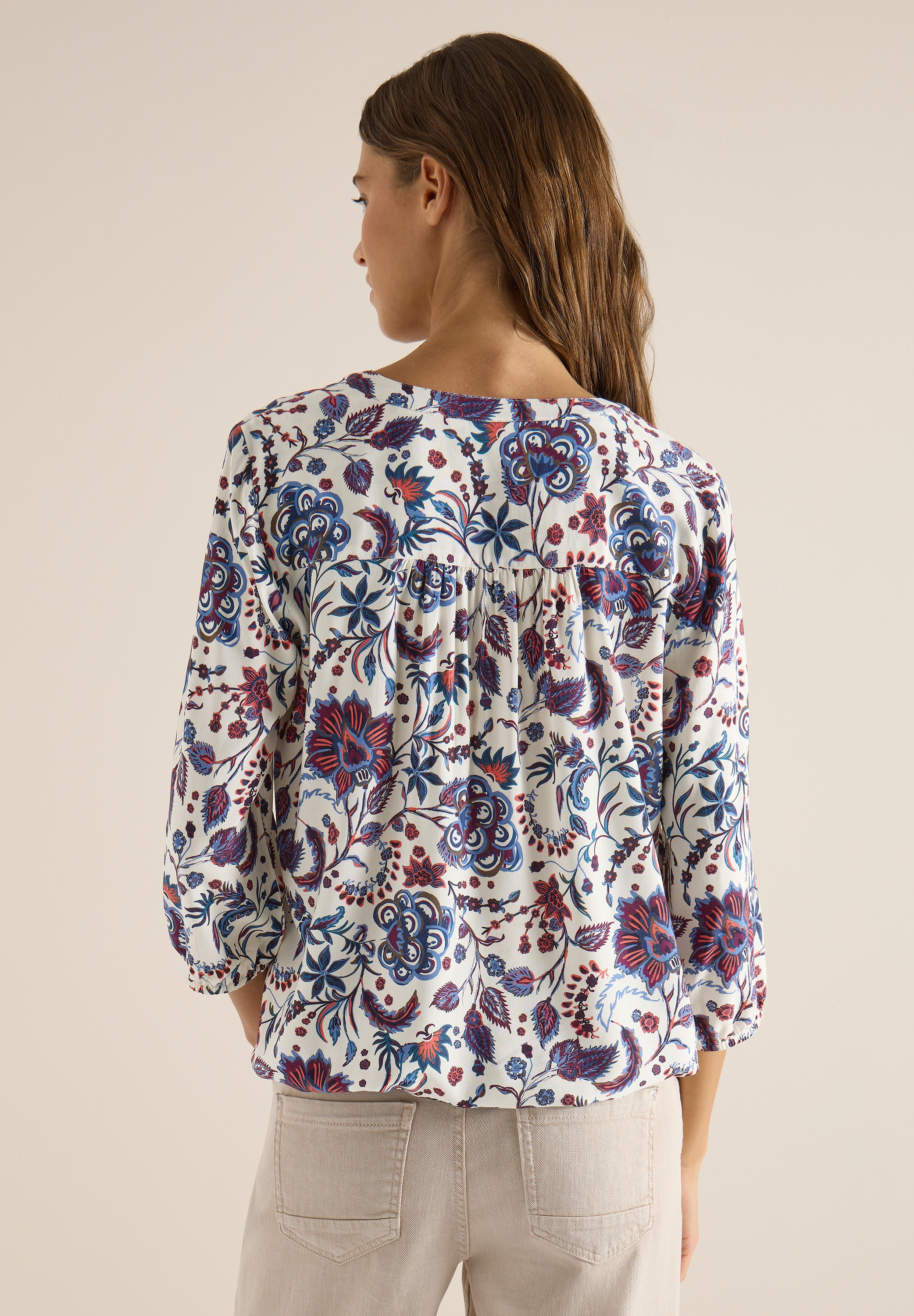 Cecil Klassische Bluse mit geschlitztem Rundhalsausschnitt mit Bändchen günstig online kaufen