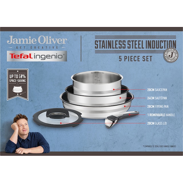 Tefal Pfannen-Set »Ingenio by Jamie Oliver«, Edelstahl, (Set, 5 tlg.),  Edelstahl, Thermo-Spot, abnehmbarer Griff, alle Herdarten, Induktion kaufen  | BAUR