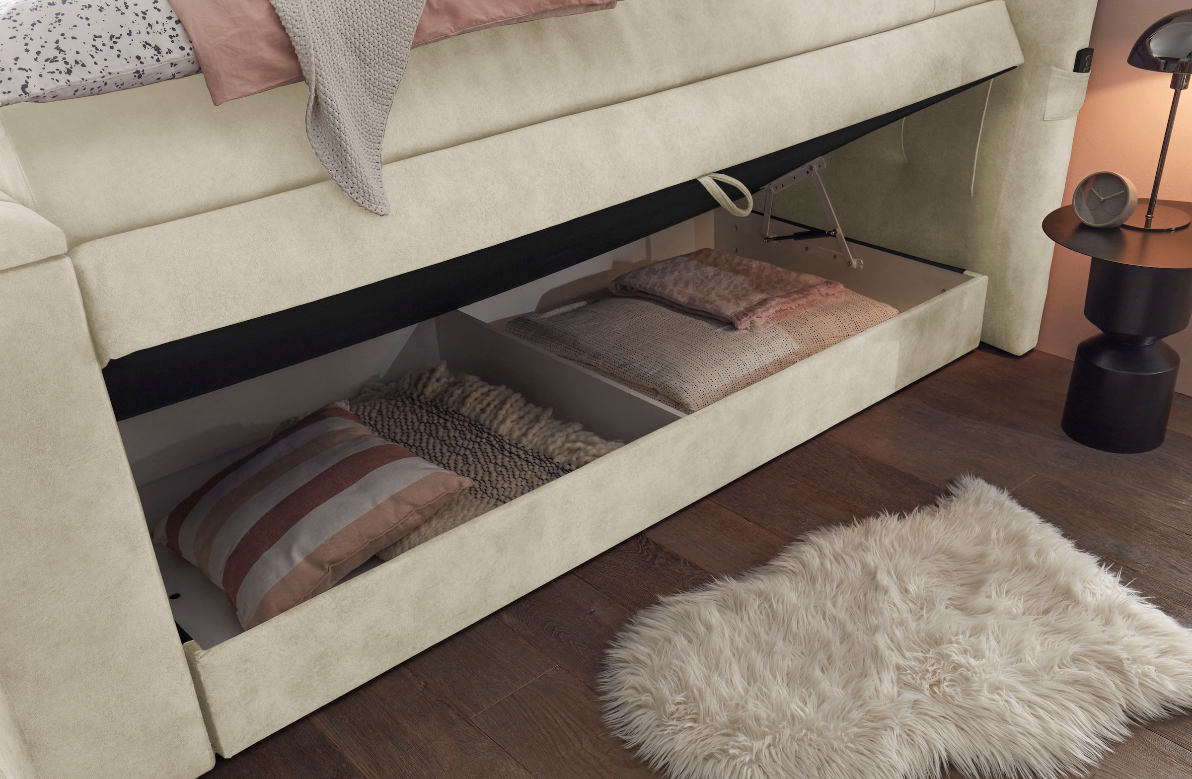 ED EXCITING DESIGN Boxspringbett »Springdale«, mit Bettkasten, motorisierter TV-Halterung, Duo-Matratze (H3/H4)