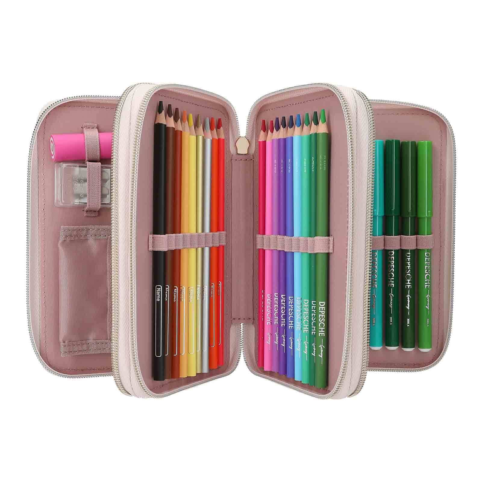 Depesche Buntstift »3-Fach Federtasche mit Stickerei SUMMER FEELING inkl. Stifte TOPModel 7,5 x 13 x 20 cm grün«
