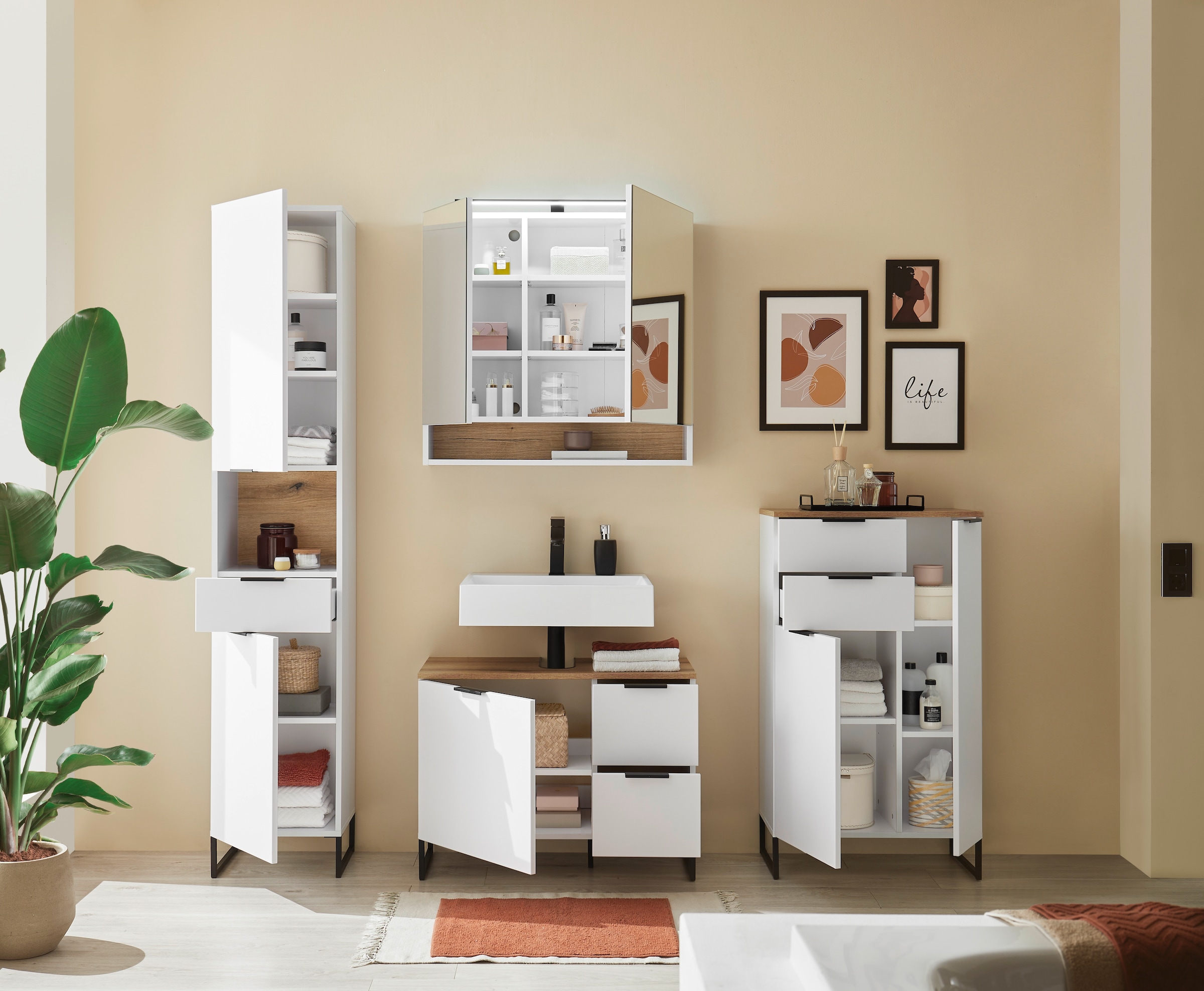 BASIC by Balculina Spiegelschrank »Denver Spiegelschrank, Badezimmerschrank BxHxT 80x75x22« 1 Stk. tlg. Breite 80 cm, Tür L/R montierbar, Softclose