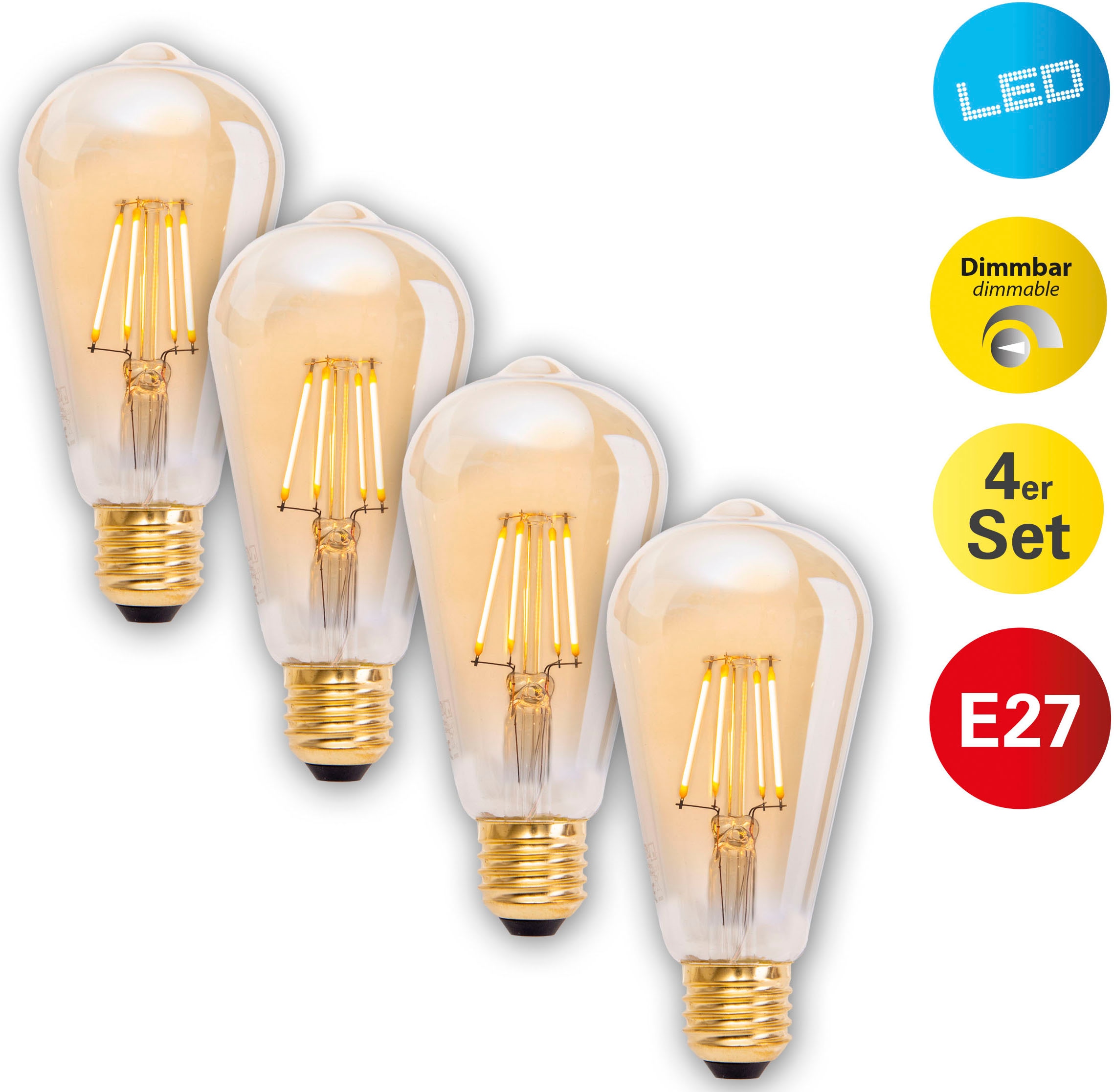 LED-Leuchtmittel, E27, 4 St., Warmweiß, 4er-Set LED Leuchtmittel E27/4W,2000K; 320lm;...