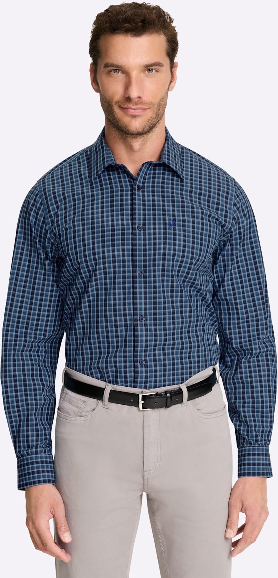 Langarmhemd MARCO DONATI, Herren, Gr. 41/42, Normalgrößen, marine, royalblau, kariert, 100% Baumwolle, gemustert, gestreift, kariert, klassisch, Hemden