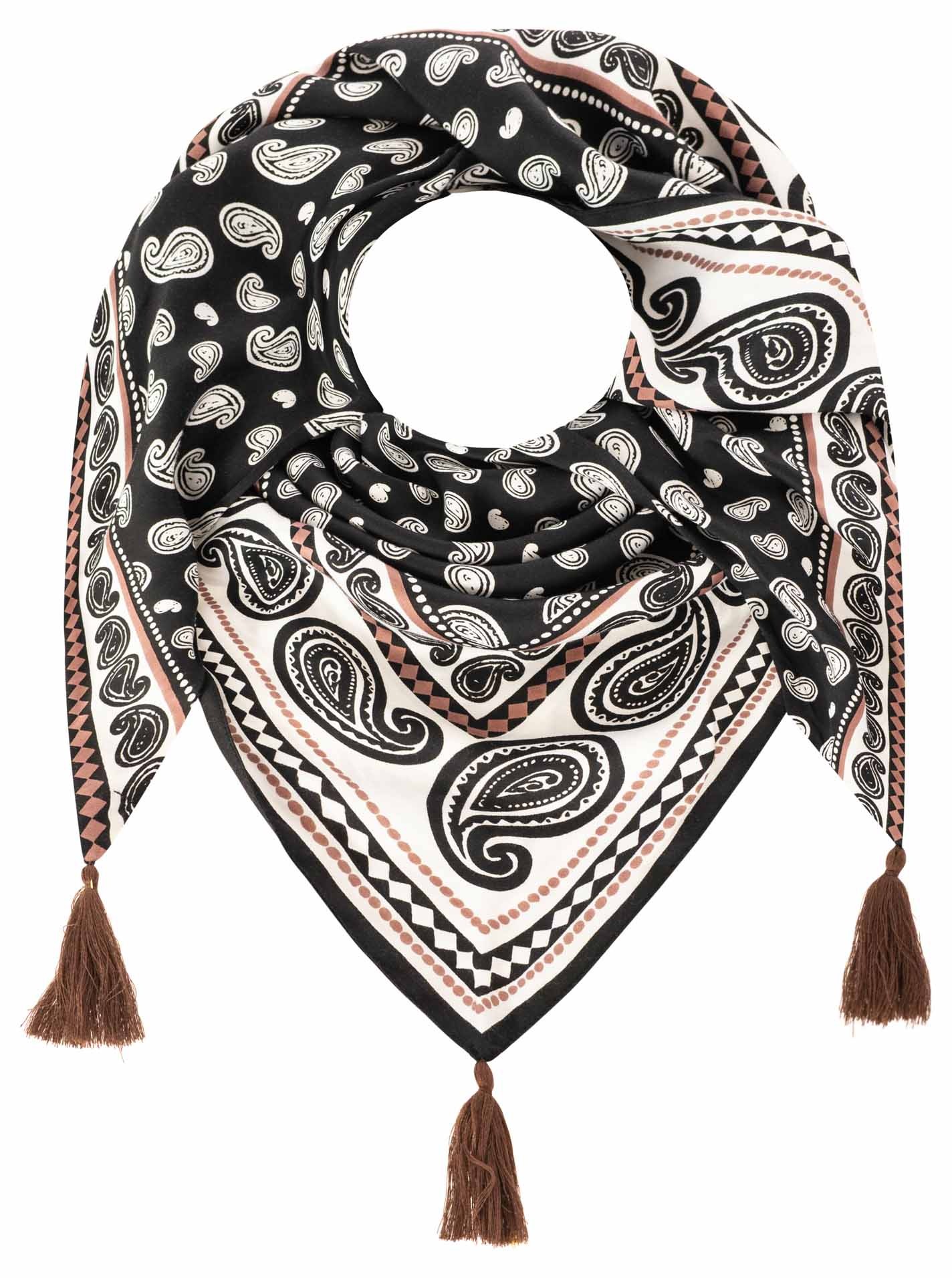 Zwillingsherz Dreieckstuch ""Geometric Paisley"" geometrisches Muster mit Paisley, Tasseln, glänzende Oberfläche