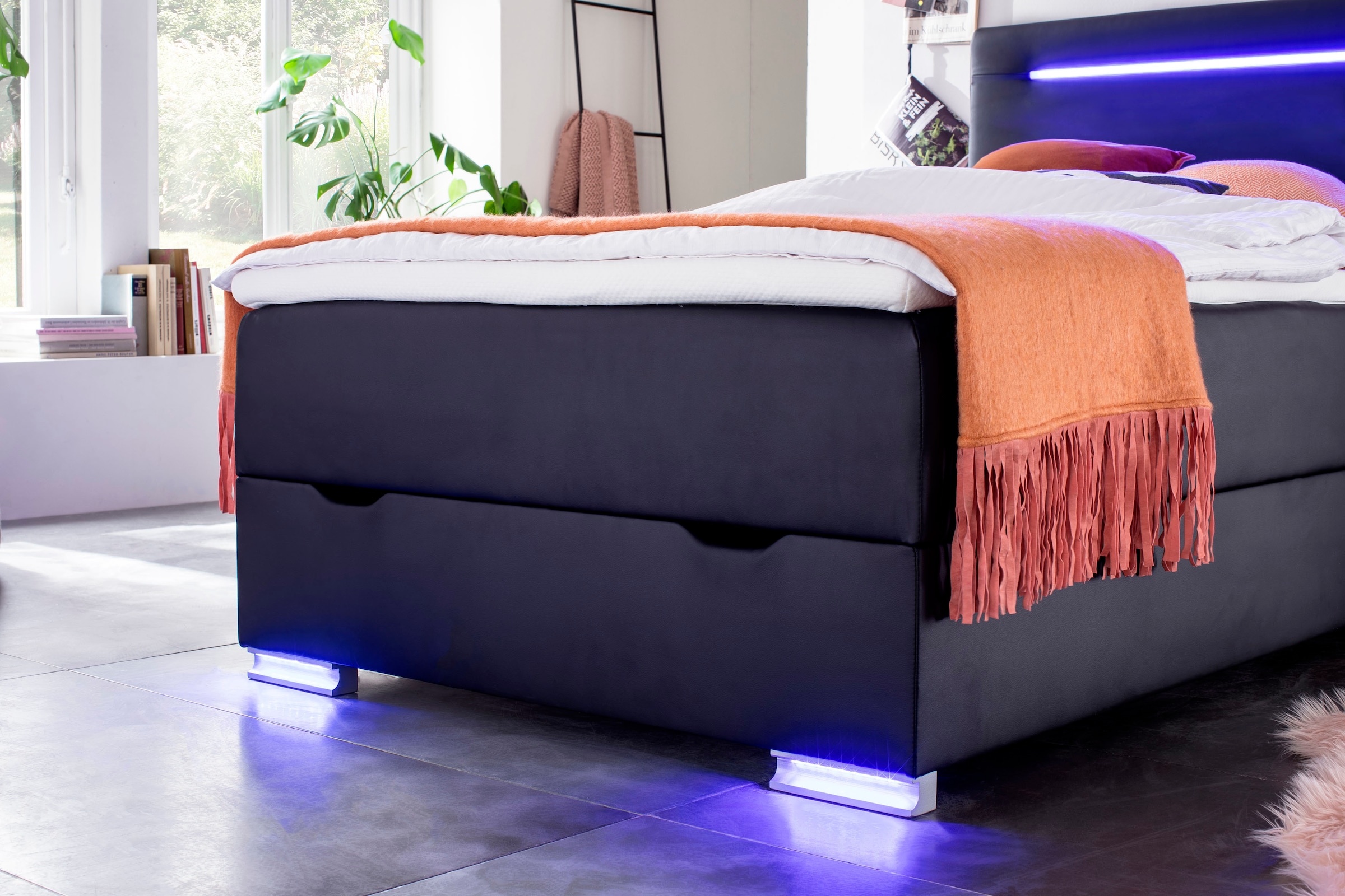 meise.möbel Boxspringbett »Las Vegas«, Füße und Kopfteil mit LED-Beleuchtung, mit Bettkasten und Topper