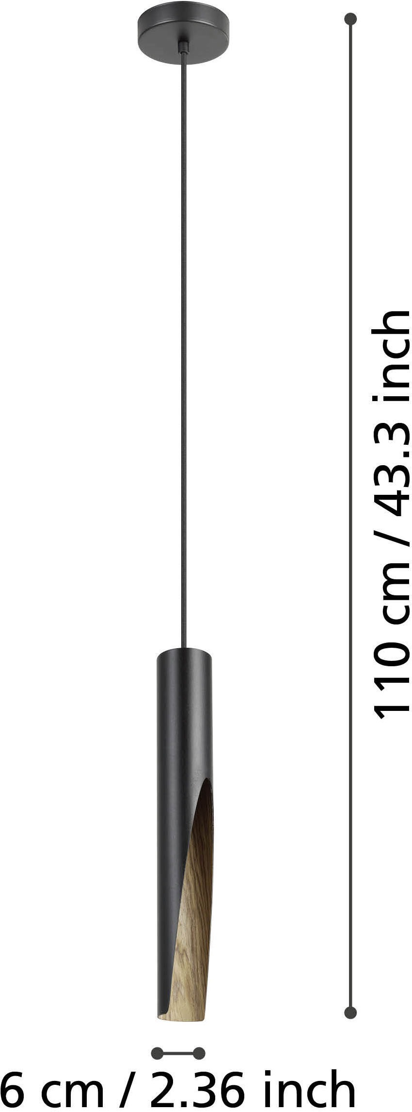 EGLO Hängeleuchte »BARBOTTO Pendellampe - Stahl, Holz - GU10 - 1X4,5W - IP20« GU10 1 Stk. Hängelampe, Deckenlampe, Wohnzimmer, Esszimmer, H110 x Ø6 cm