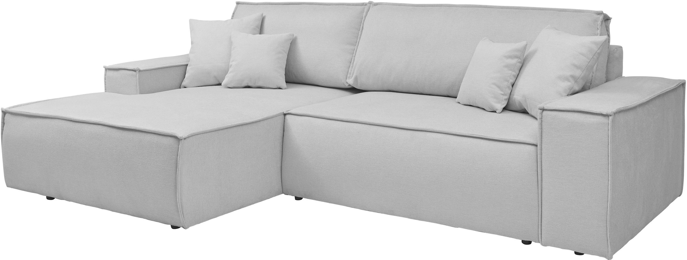 andas Ecksofa »Finnley Schlafsofa 267 cm in Bouclé, Struktur fein u. Cord, L-Form,«, Schlaffunktion m. Bettkasten (136/210 cm), Bouclé, Struktur und Cord