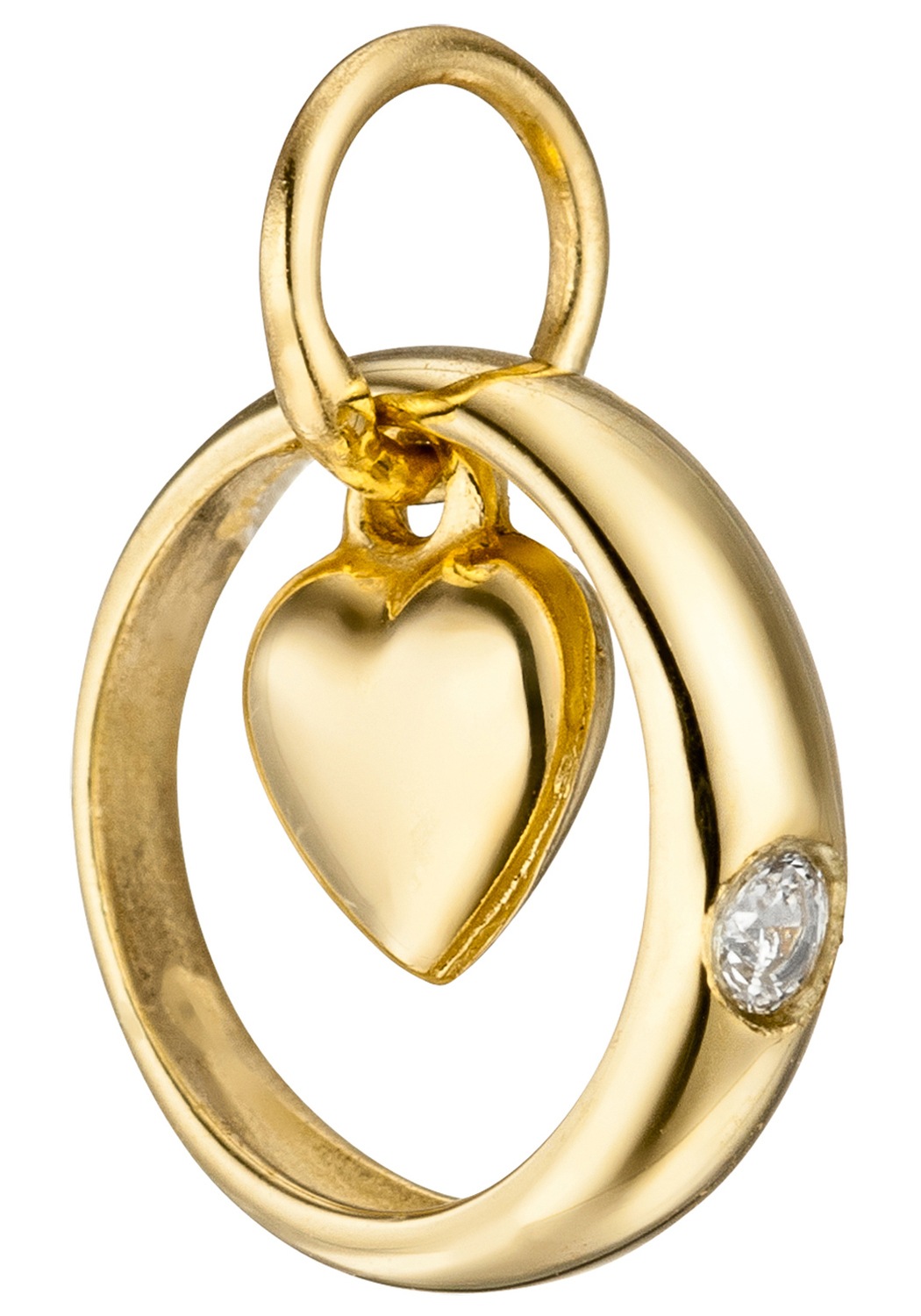 Herzanhänger JOBO "Anhänger Kinderanhänger Taufring 10 mm", gelbgold 333, weiß, Schmuckanhänger, Mädchen, Gelbgold 333, 333 Gold mit Zirkonia