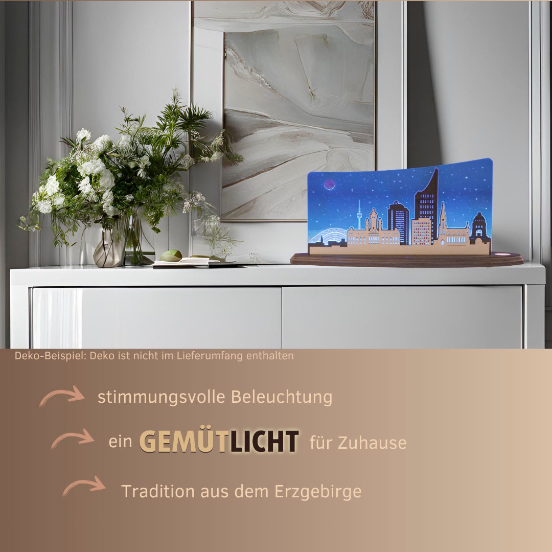 Weigla LED Dekolicht »Leipzig Panorama, Holz & Acrylglas, BLAU-GRAU-WEIẞ«, Leuchtmittel LED-Modul | LED wechselbar, Erzgebirge garantiert, Dekolampe für Innen, Dekoleuchte